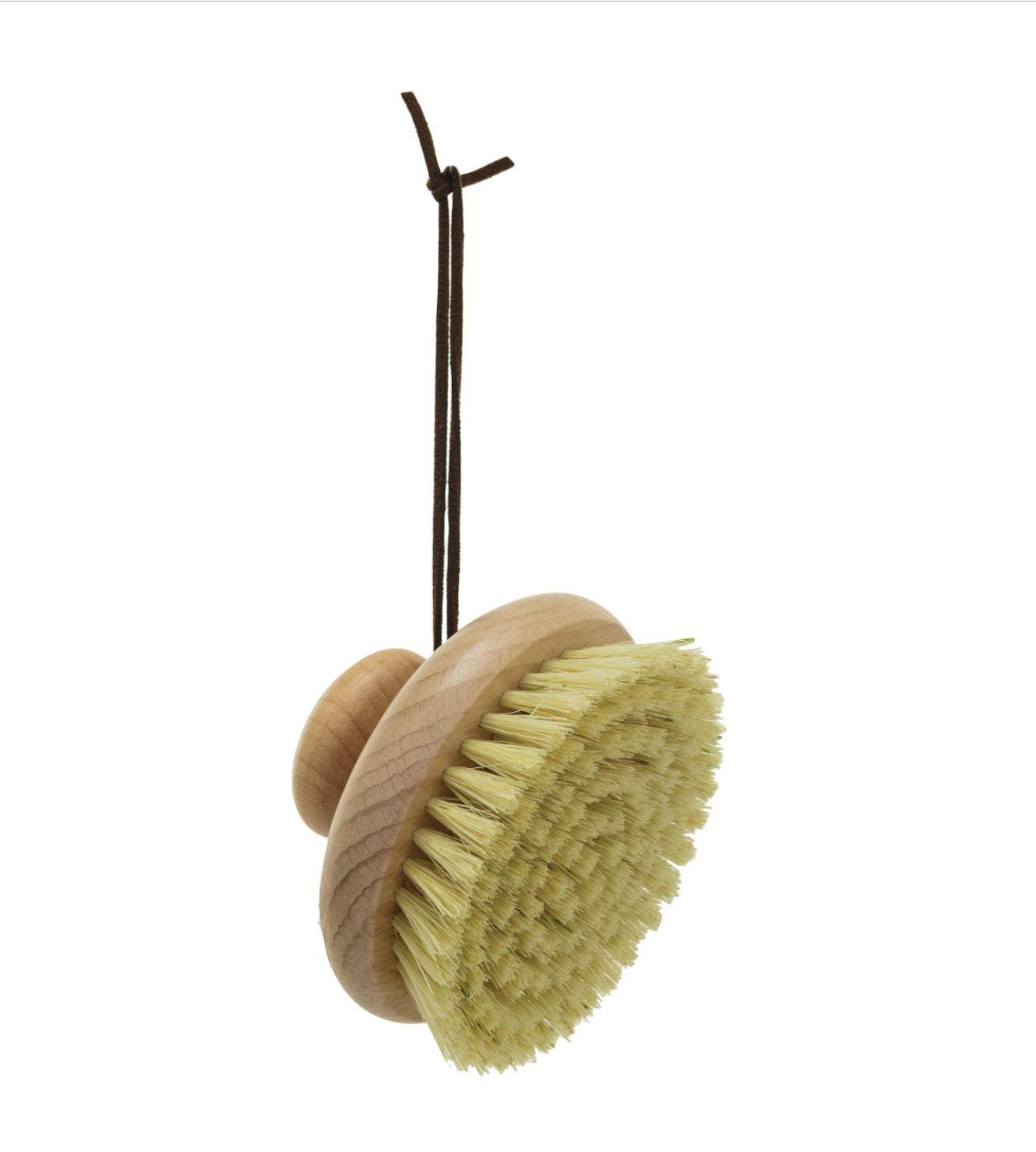Beech Wood Body Brush w/ Round Handle & Leather Tie