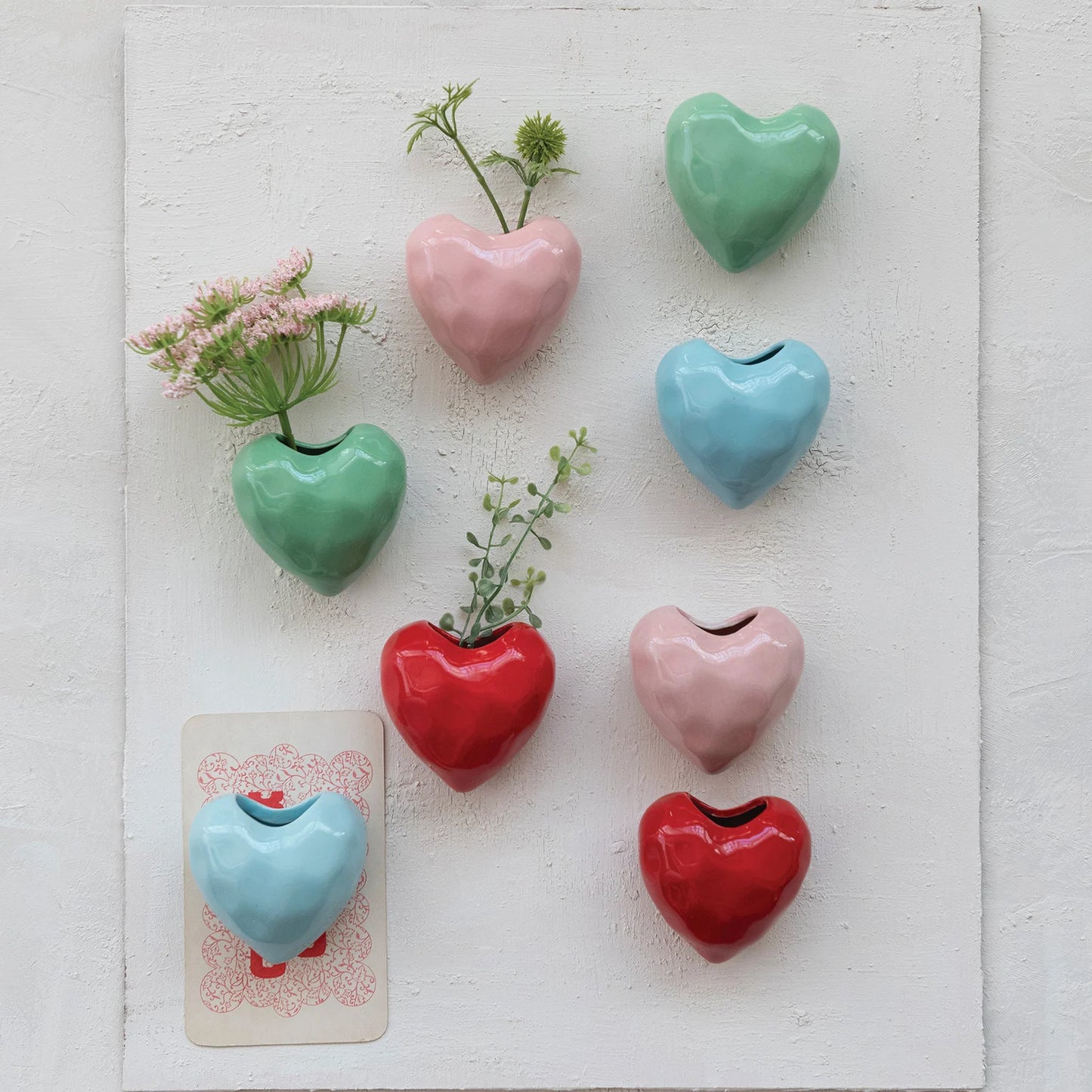 Stoneware Heart Organic Shaped Mini Vase with Magnet, 4 Colors