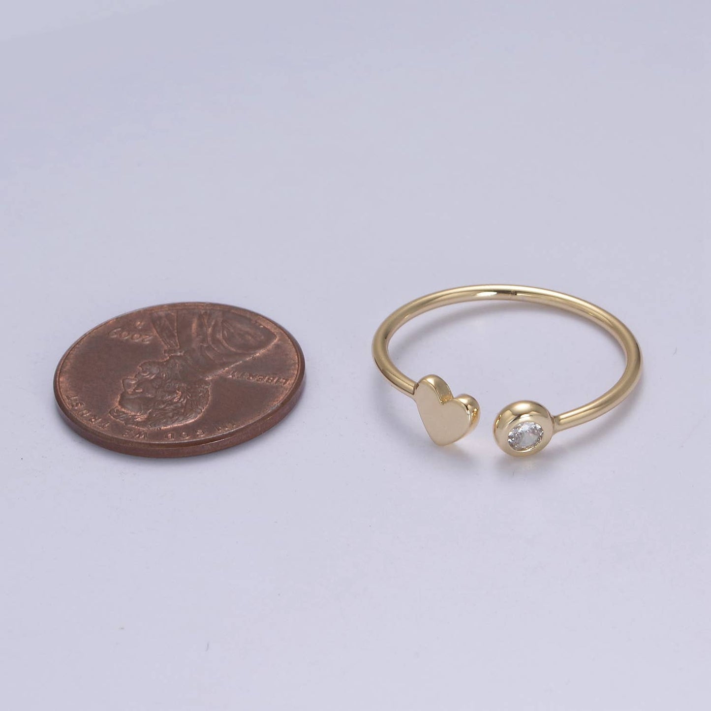 Simple Minimalist Heart & CZ Stone Adjustable Open Ring