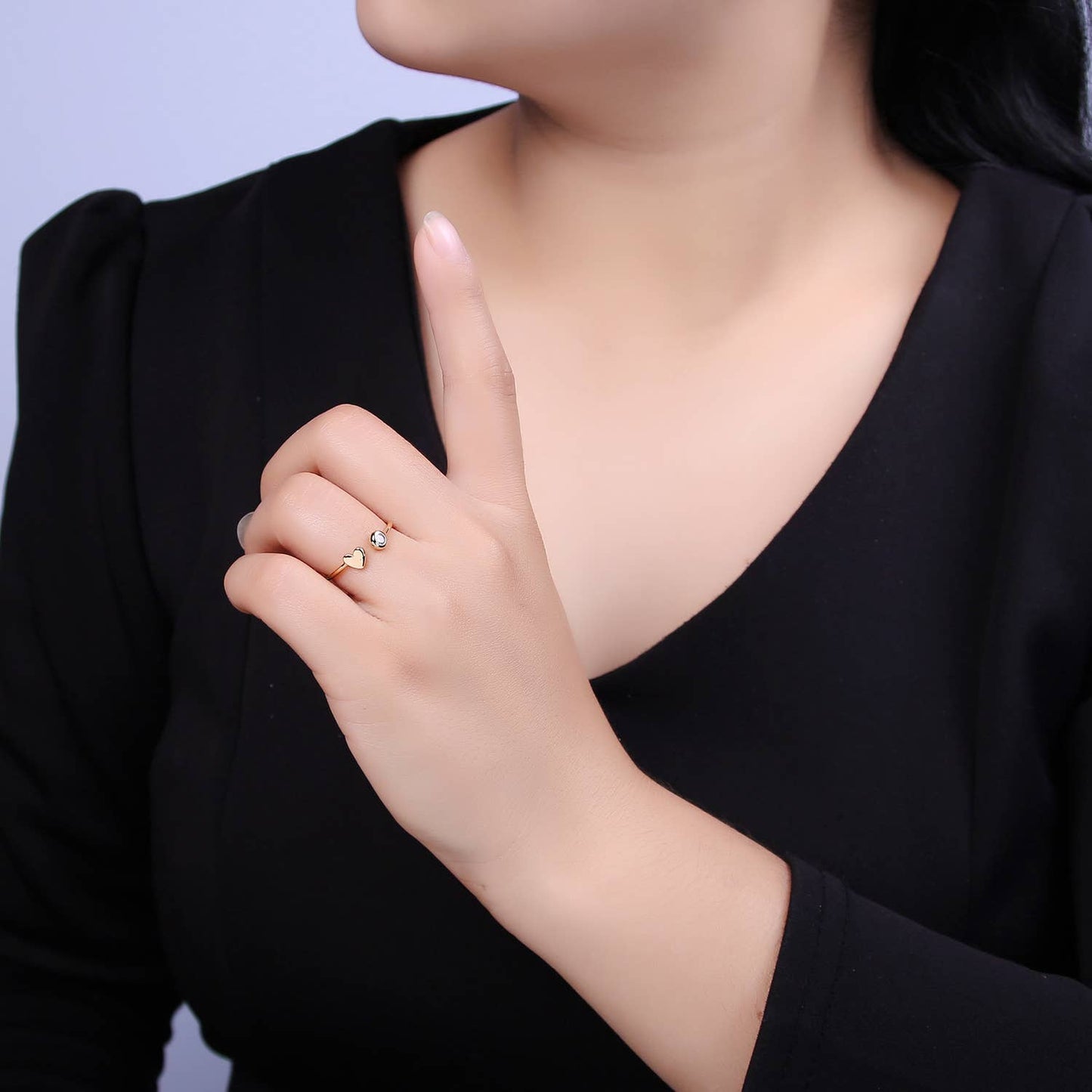 Simple Minimalist Heart & CZ Stone Adjustable Open Ring