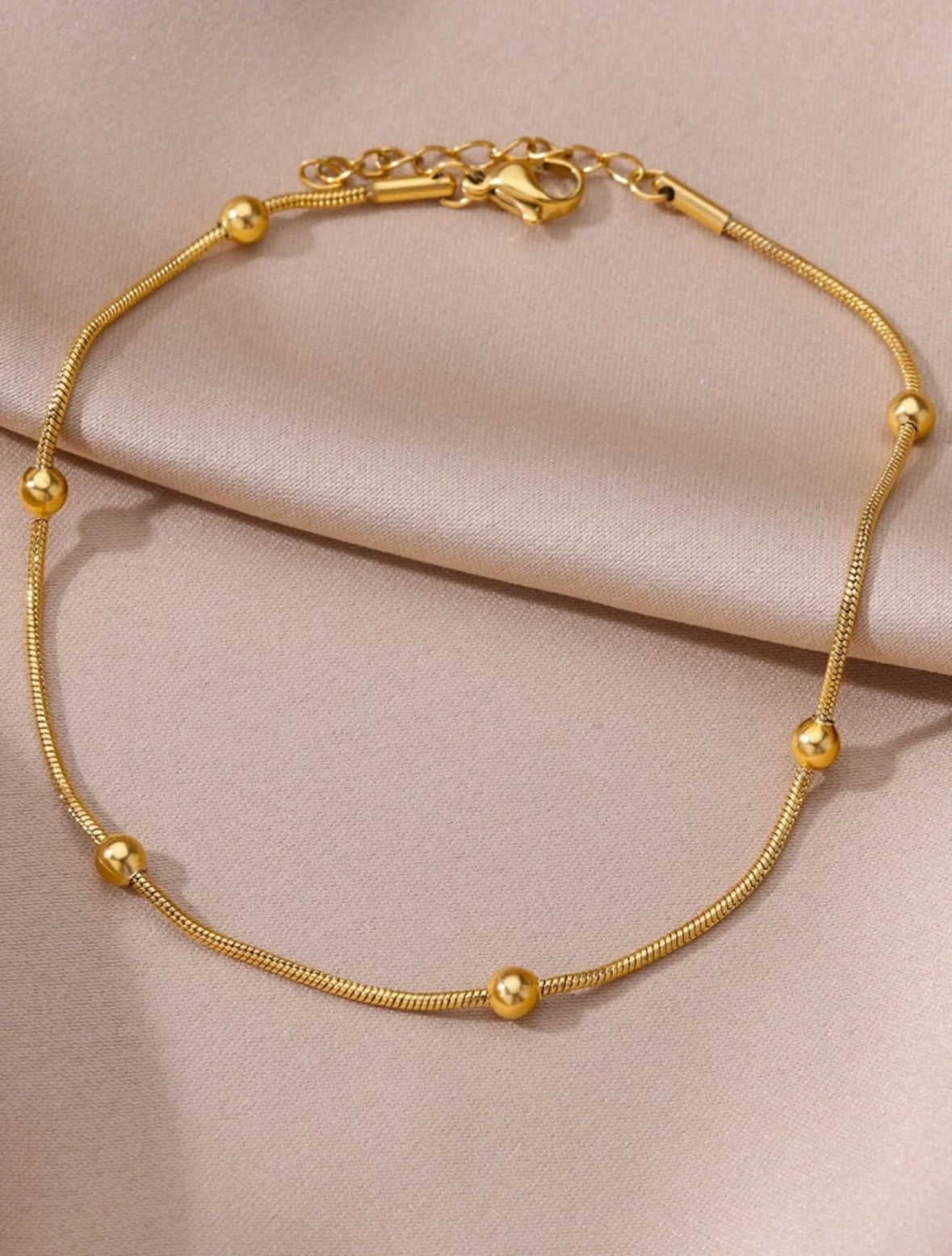 Simple Bead on Round Snake Chain Anklet