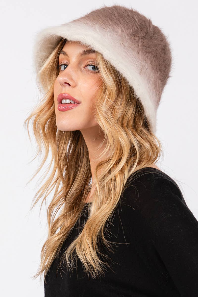 Gradient Color Fuzzy Bucket Hat