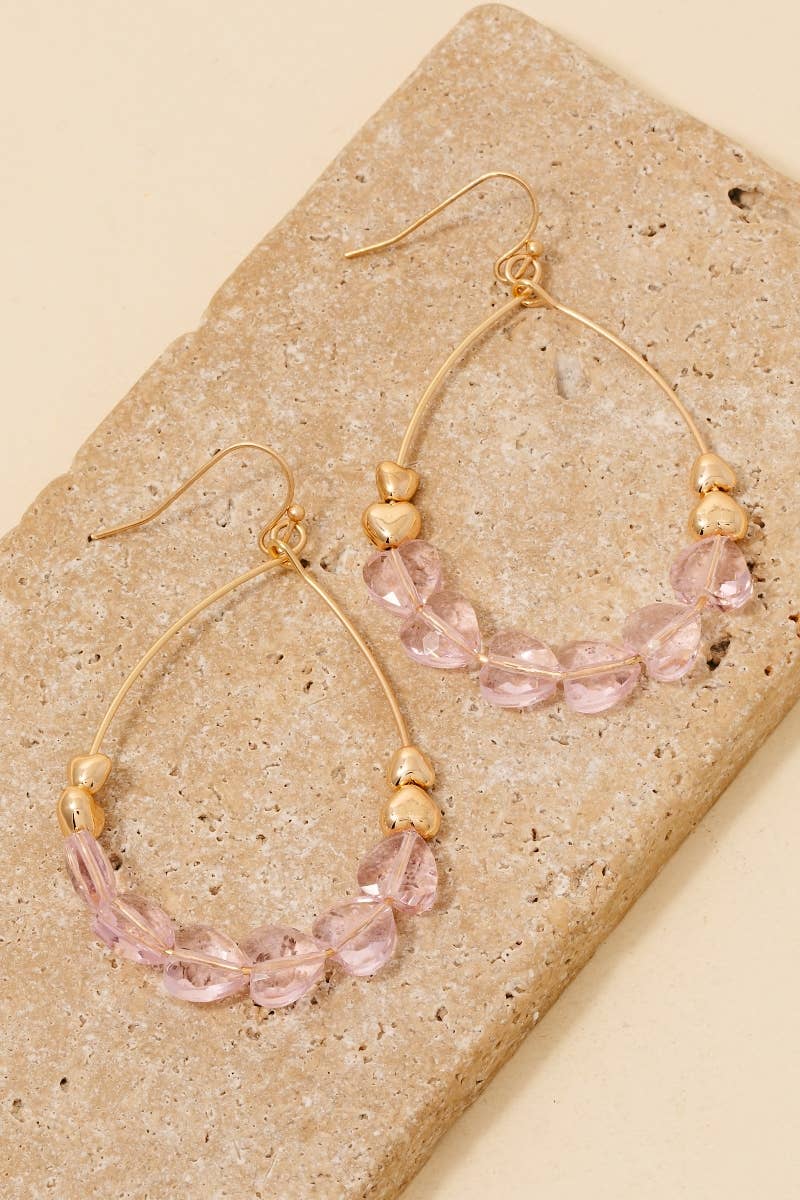 Faceted And Metallic Heart Beads Tear Dangle Earrings