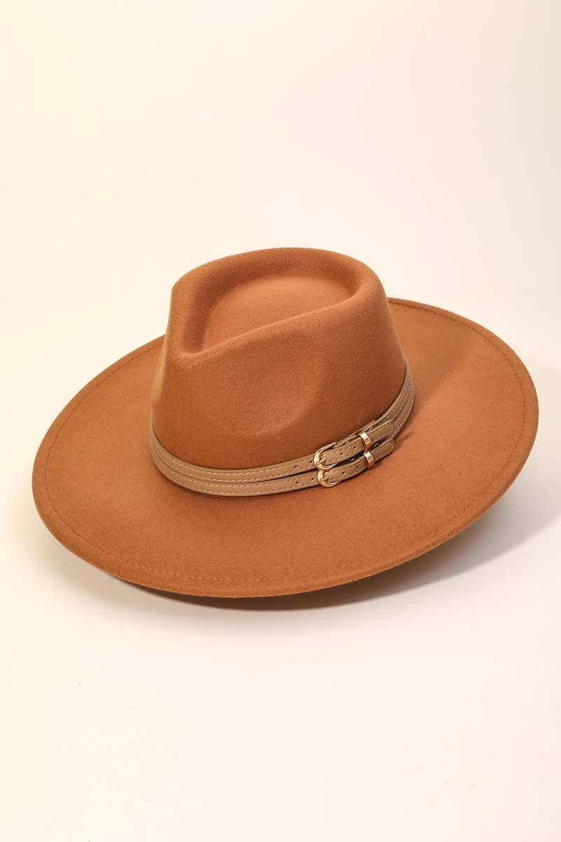 Double Belt Strap Fedora Fashion Hat