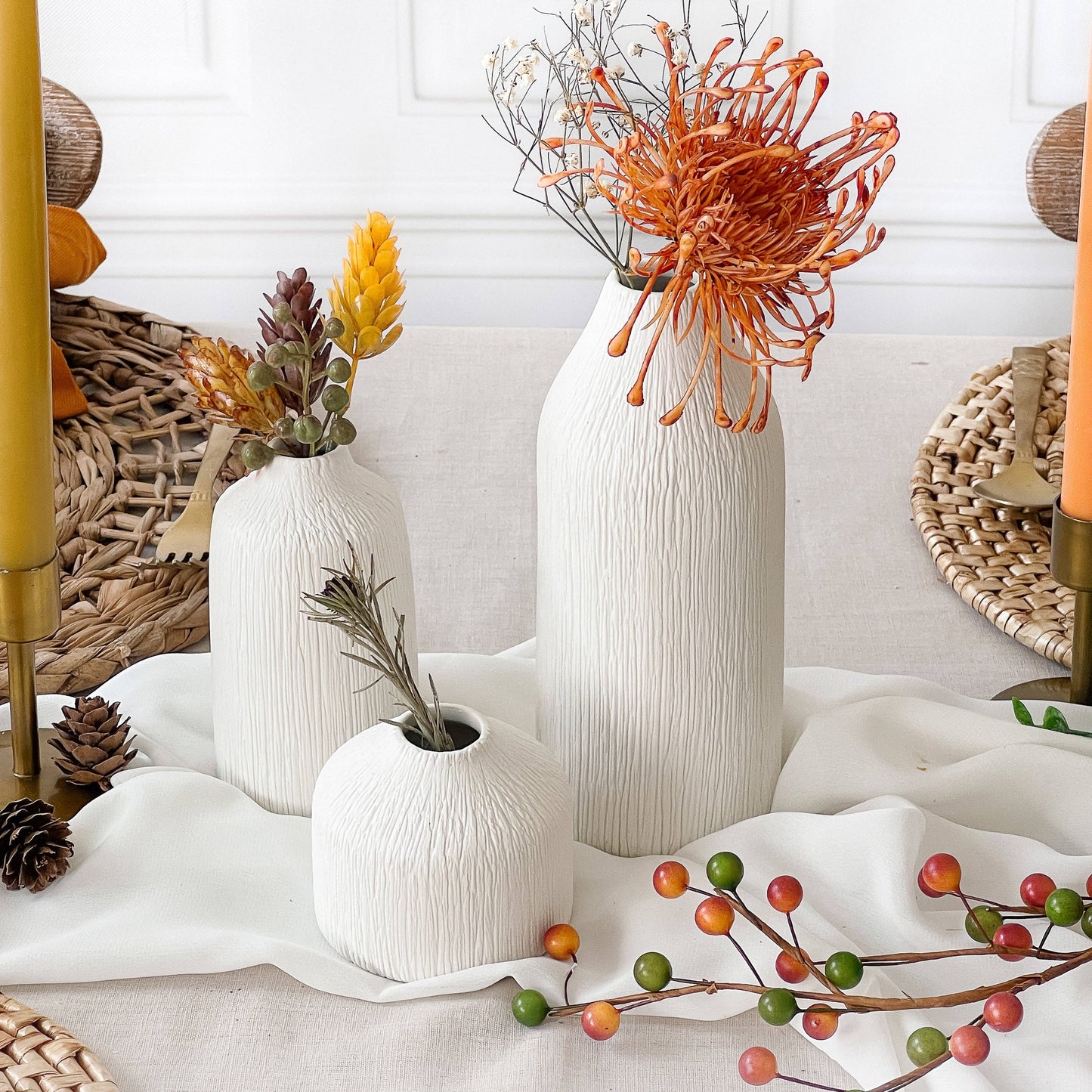 Boho Ceramic Bud Vase - White (Set of 3)