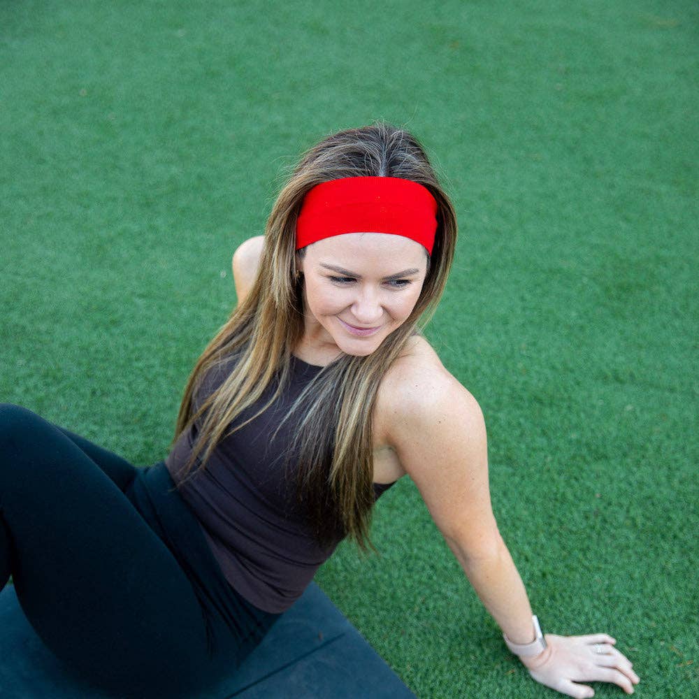 3 Pack of Wide Training Headbands - Red + Grey + Black