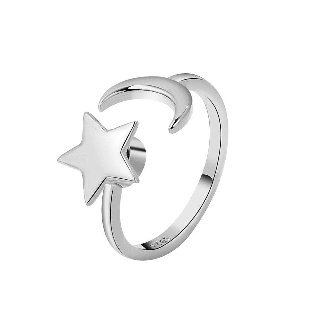 Moon Star Anxiety Fidget Spinner Ring in Solid Copper