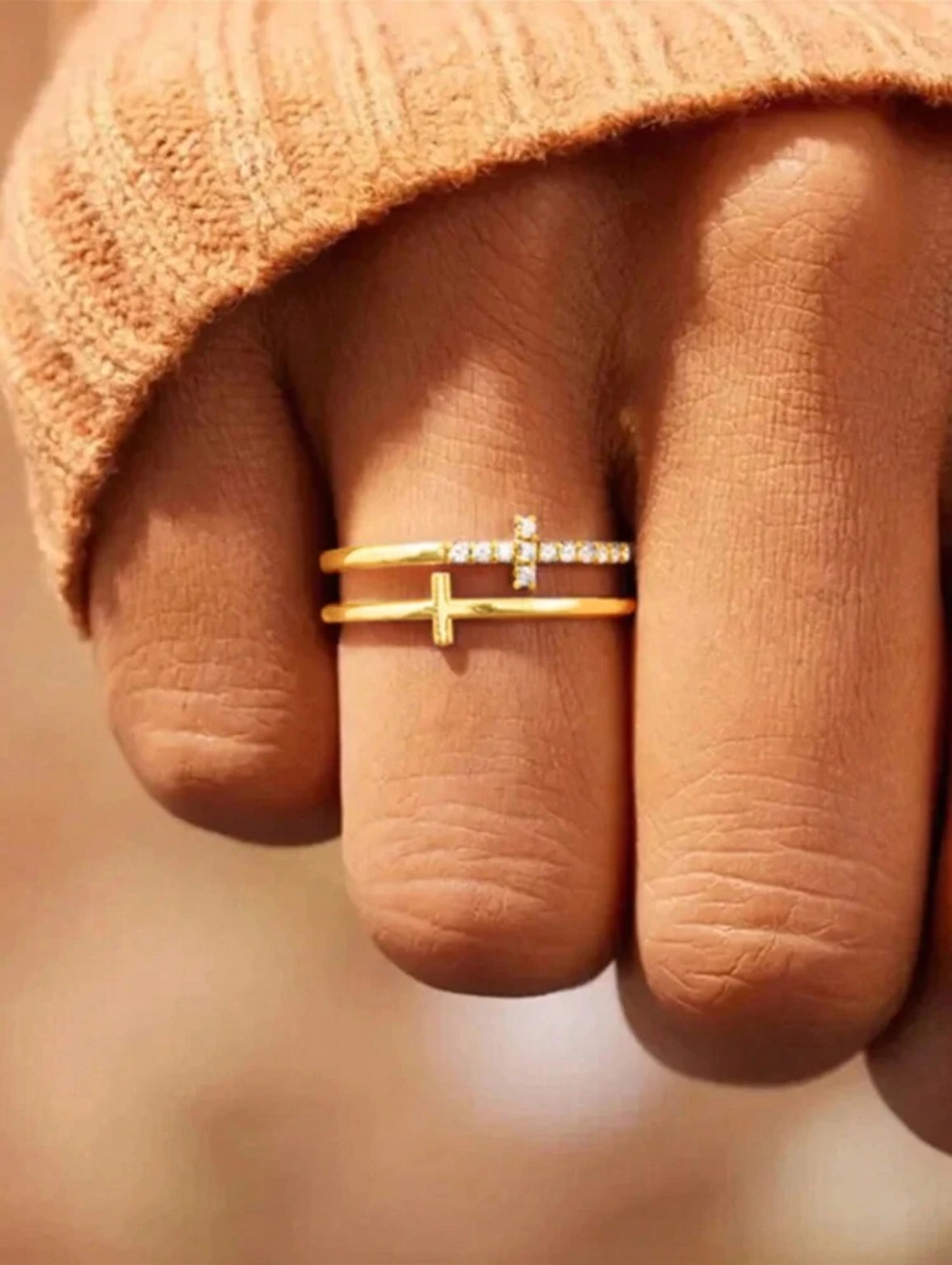 Double Cross & Rhinestone Ring