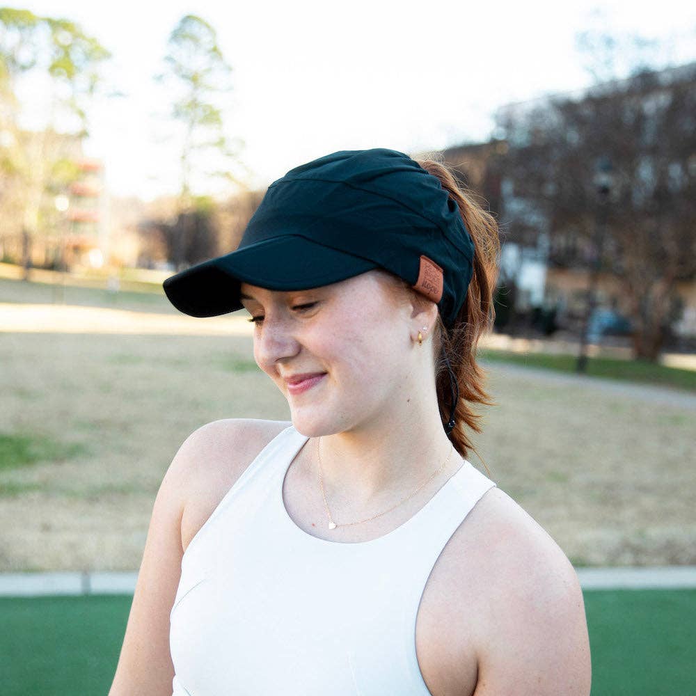 Adjustable High Ponytail Running Hat - Black
