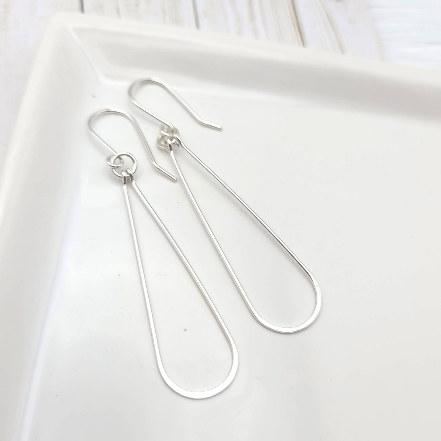 Long Silver Hoops - Handmade Earrings