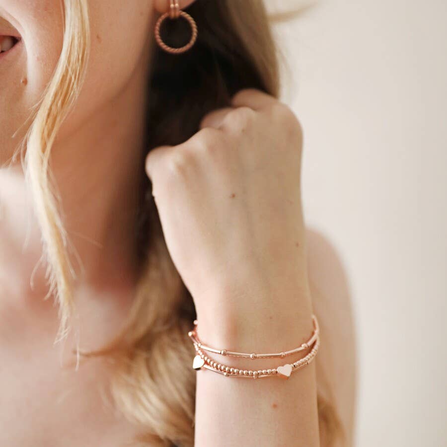 Heart Beaded Triple Layered Bracelet in Rose Gold
