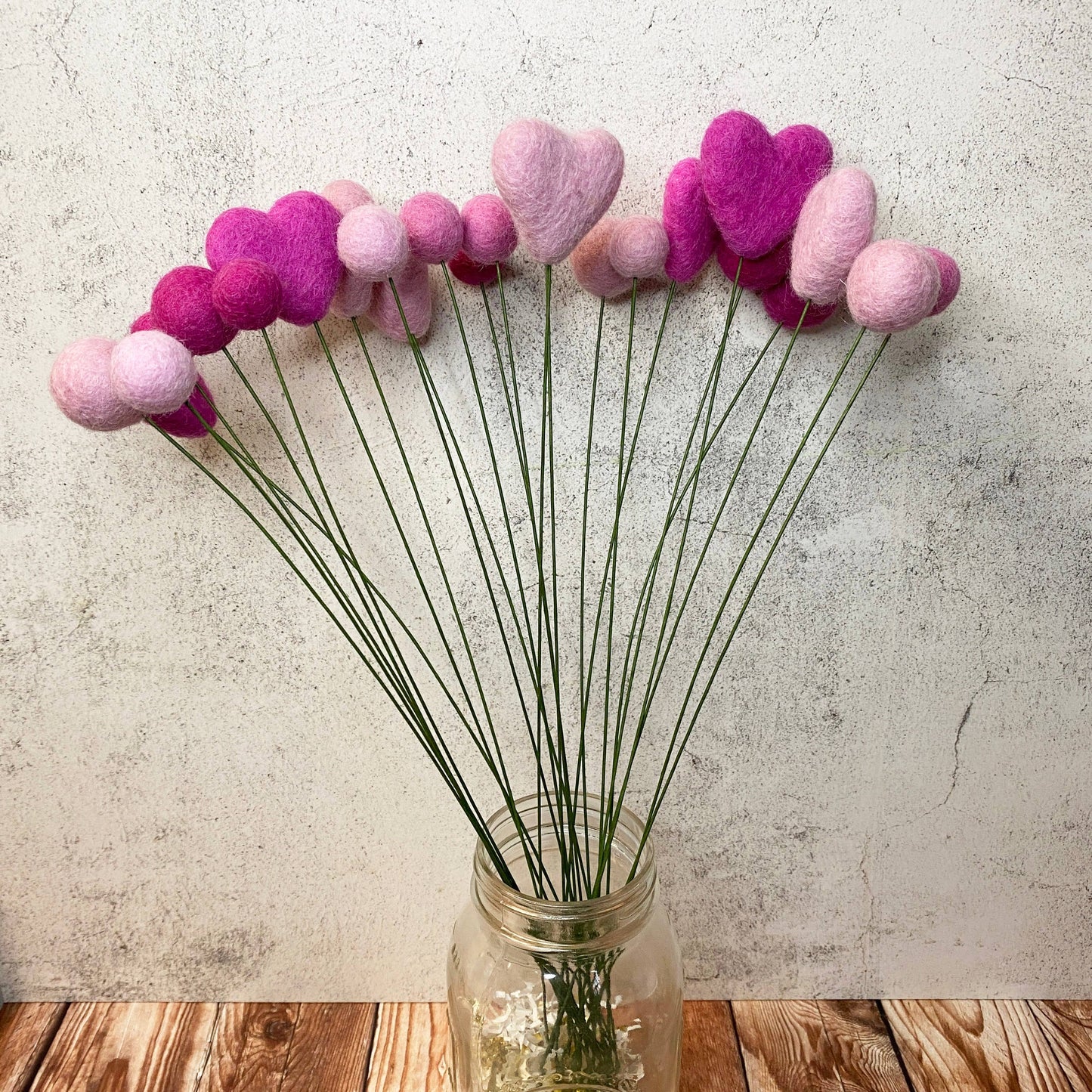 Felt Heart Ball Bouquet Singles Pretty in Pink