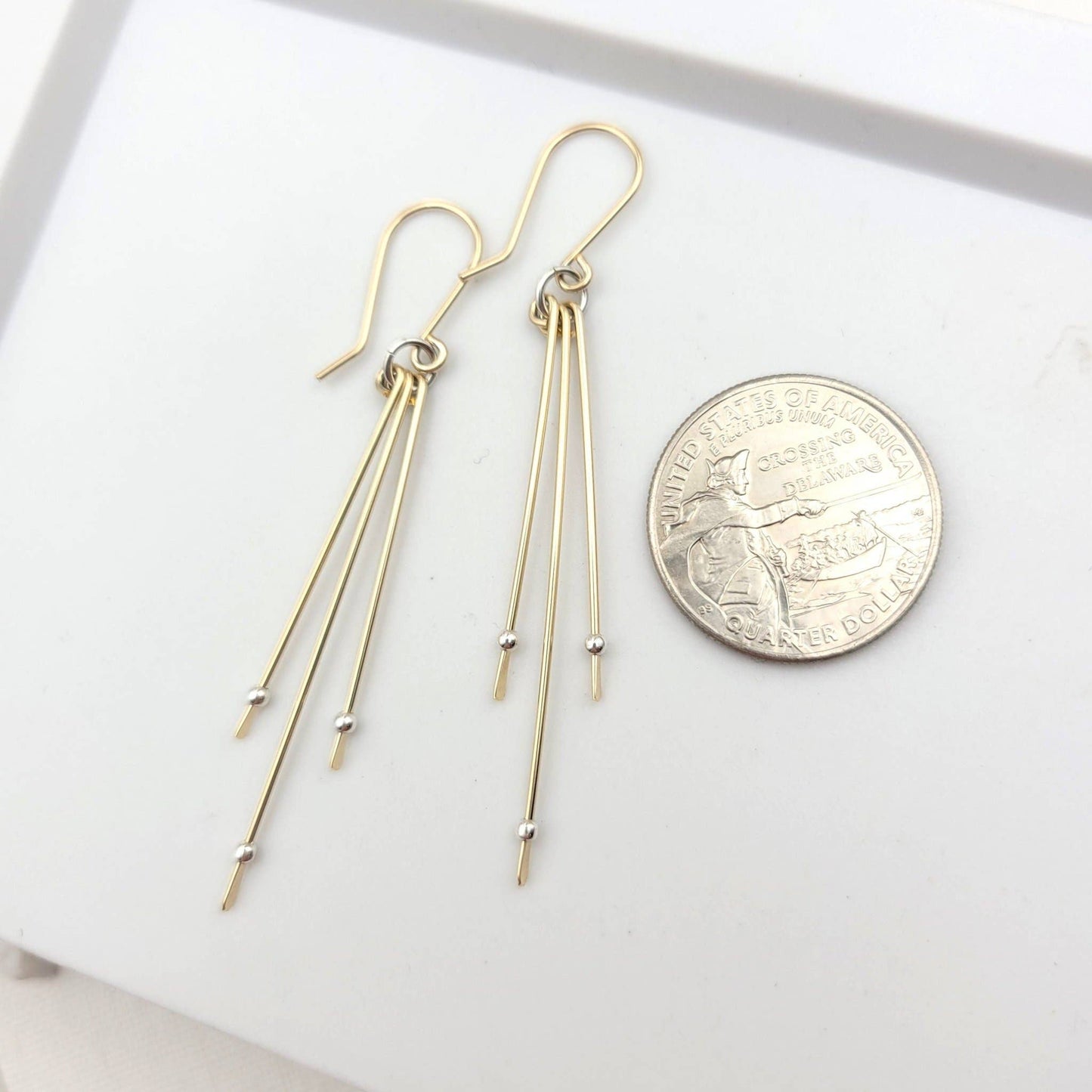 Mixed Metal Long Earrings - Gold with Silver
