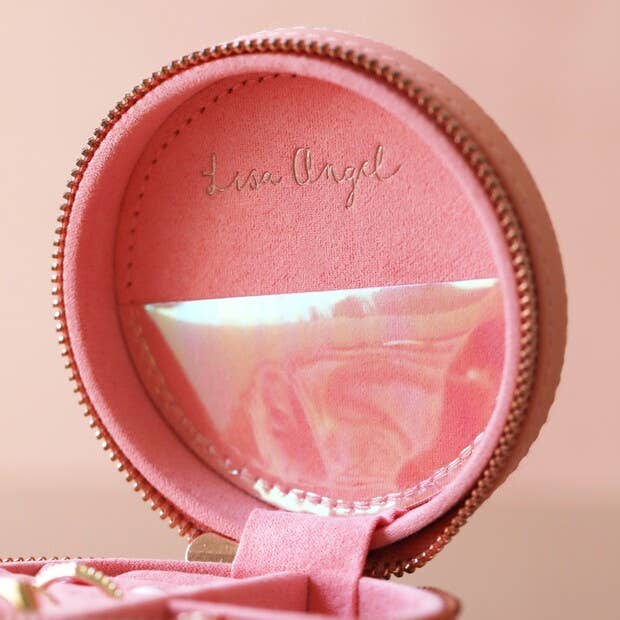 Peach Pink Round Pu Travel Jewellery Case