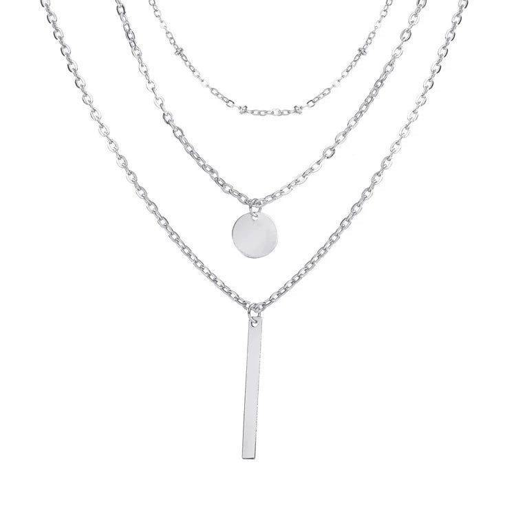 Layered Necklace Bead, Coin, and Bar Trio