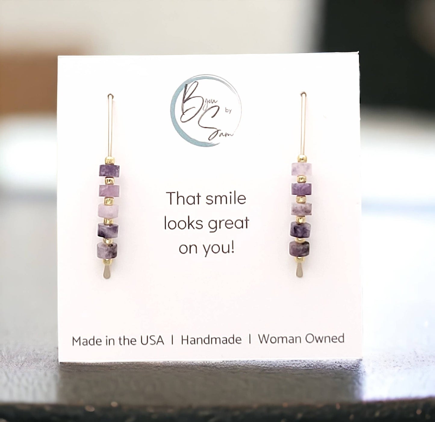Gold Wishbone Threader Earrings with Amethyst