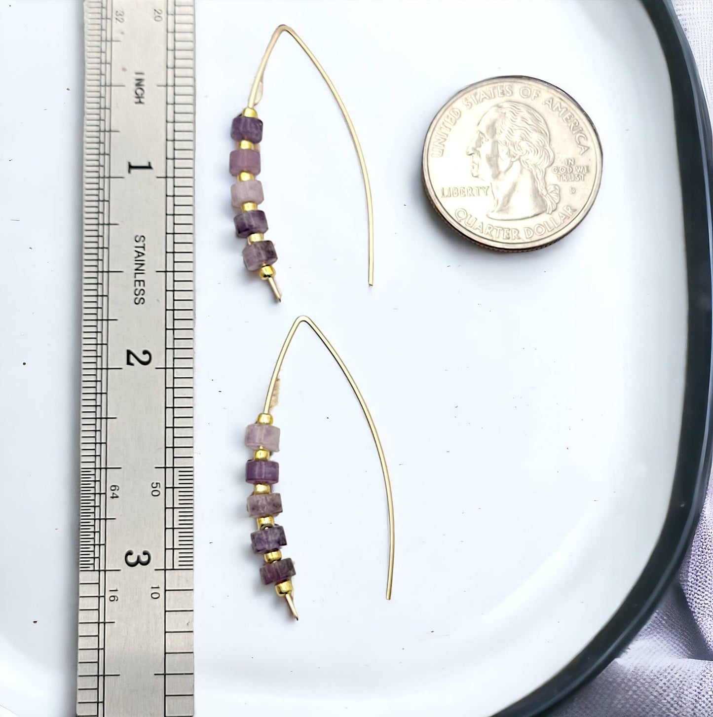 Gold Wishbone Threader Earrings with Amethyst