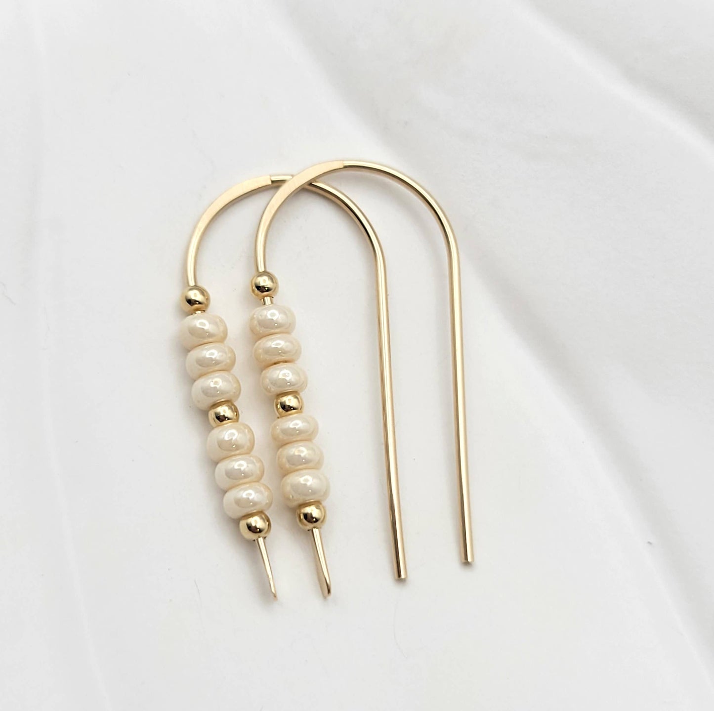 Pearl & Gold Beaded Threader Earrings
