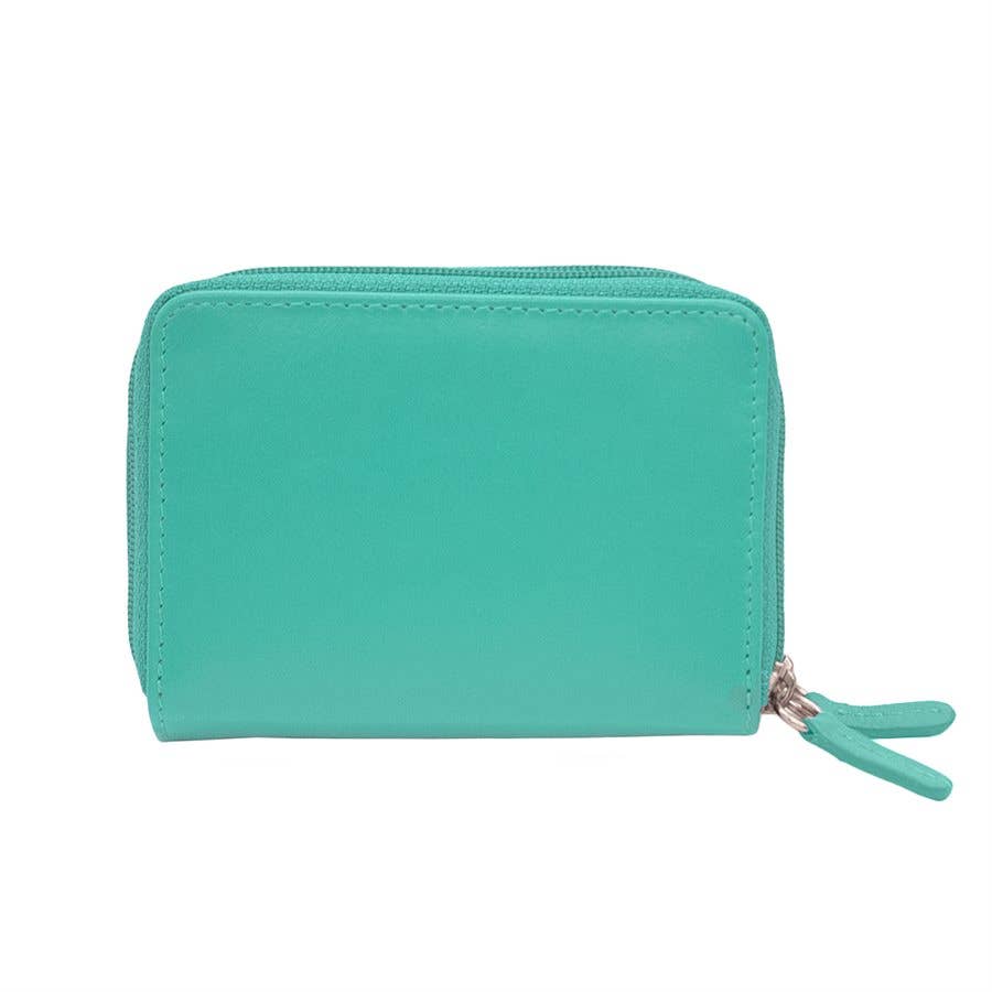 Leather Double Zip Accordion CC Holder W/ ID Window