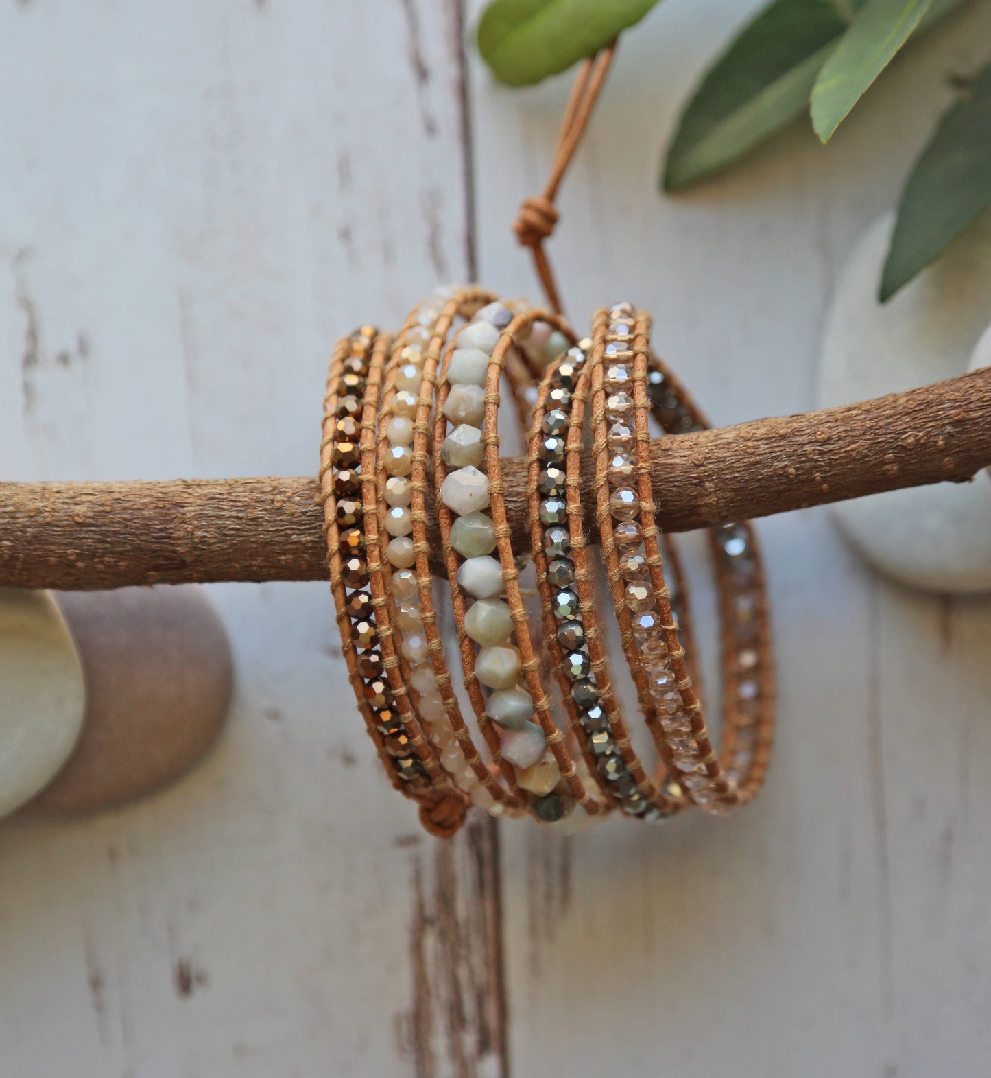 Bicone Multi-Stone Wrap Bracelets