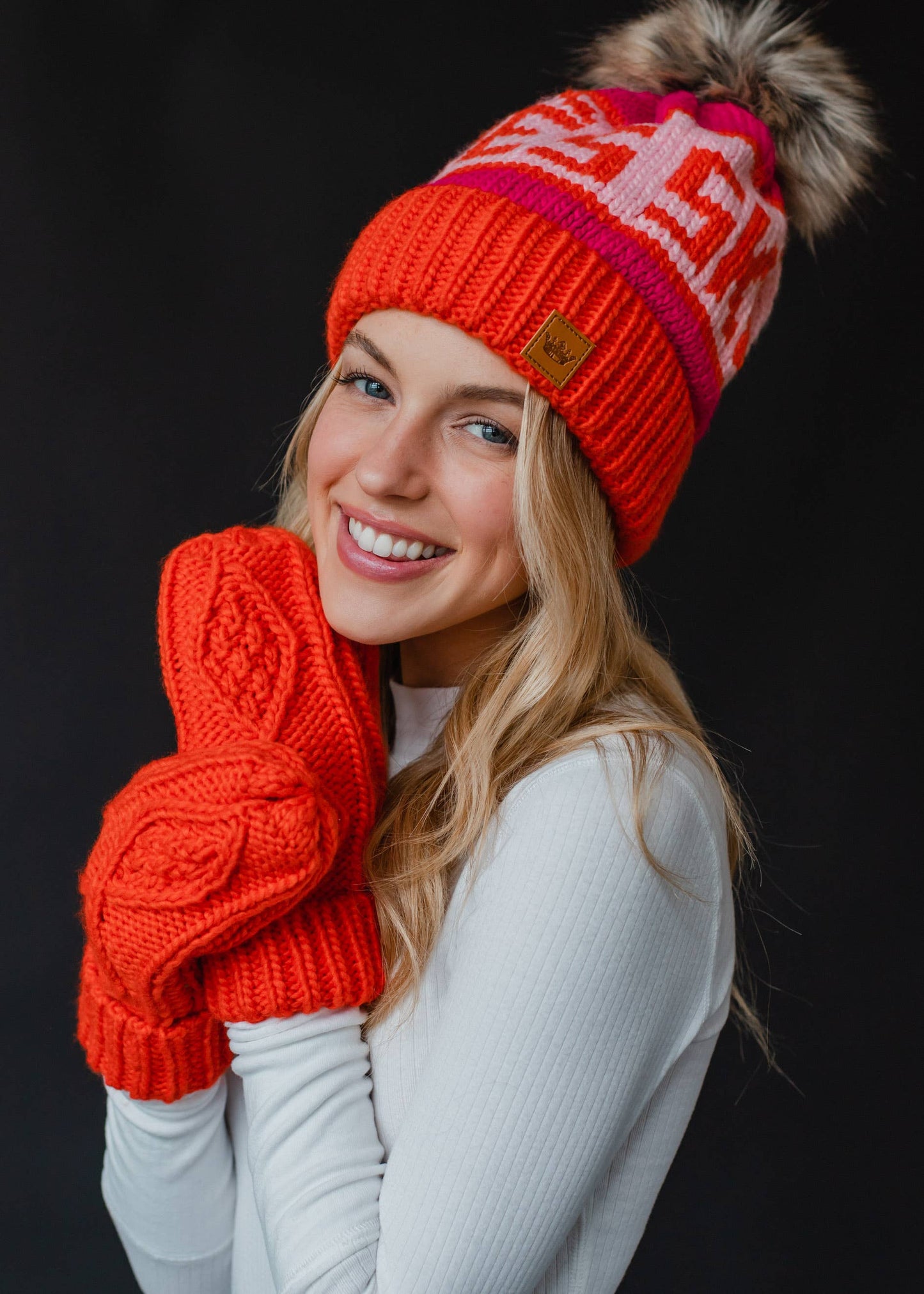 Orange Cable Knit Mittens