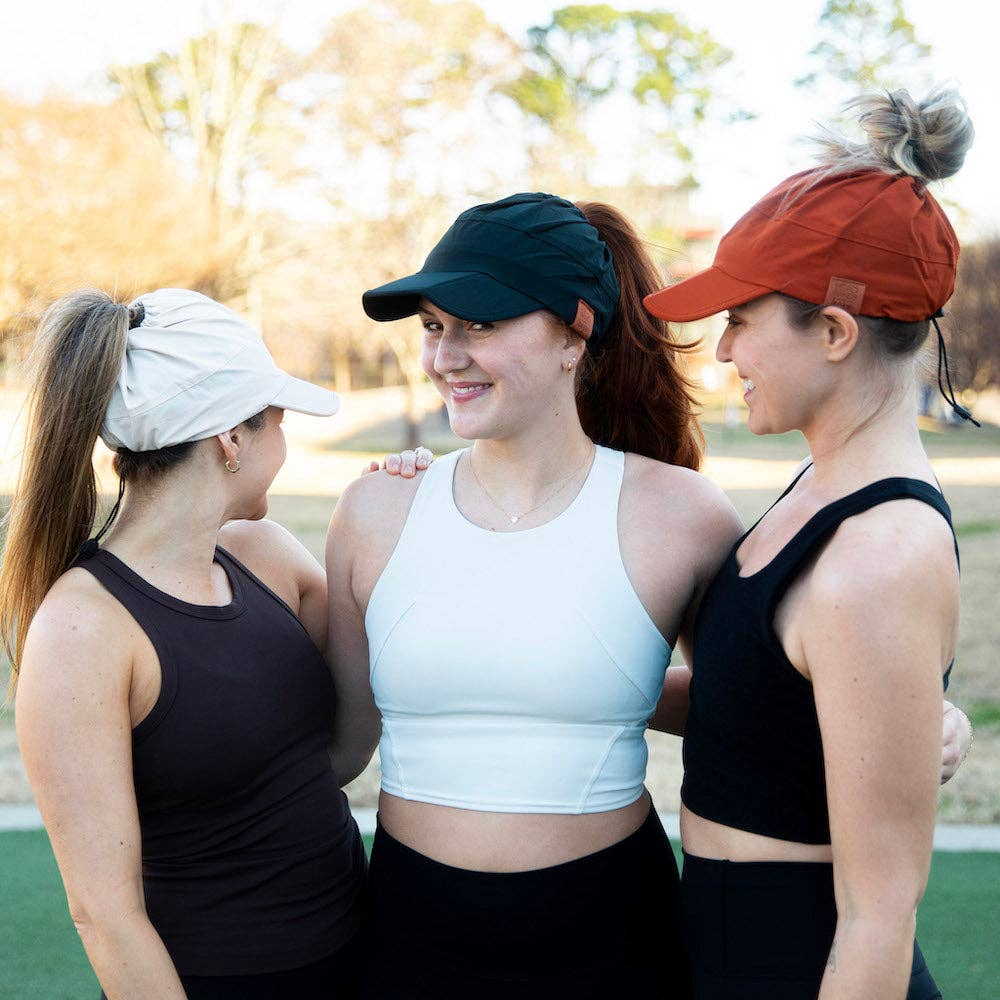 Adjustable High Ponytail Running Hat - Black