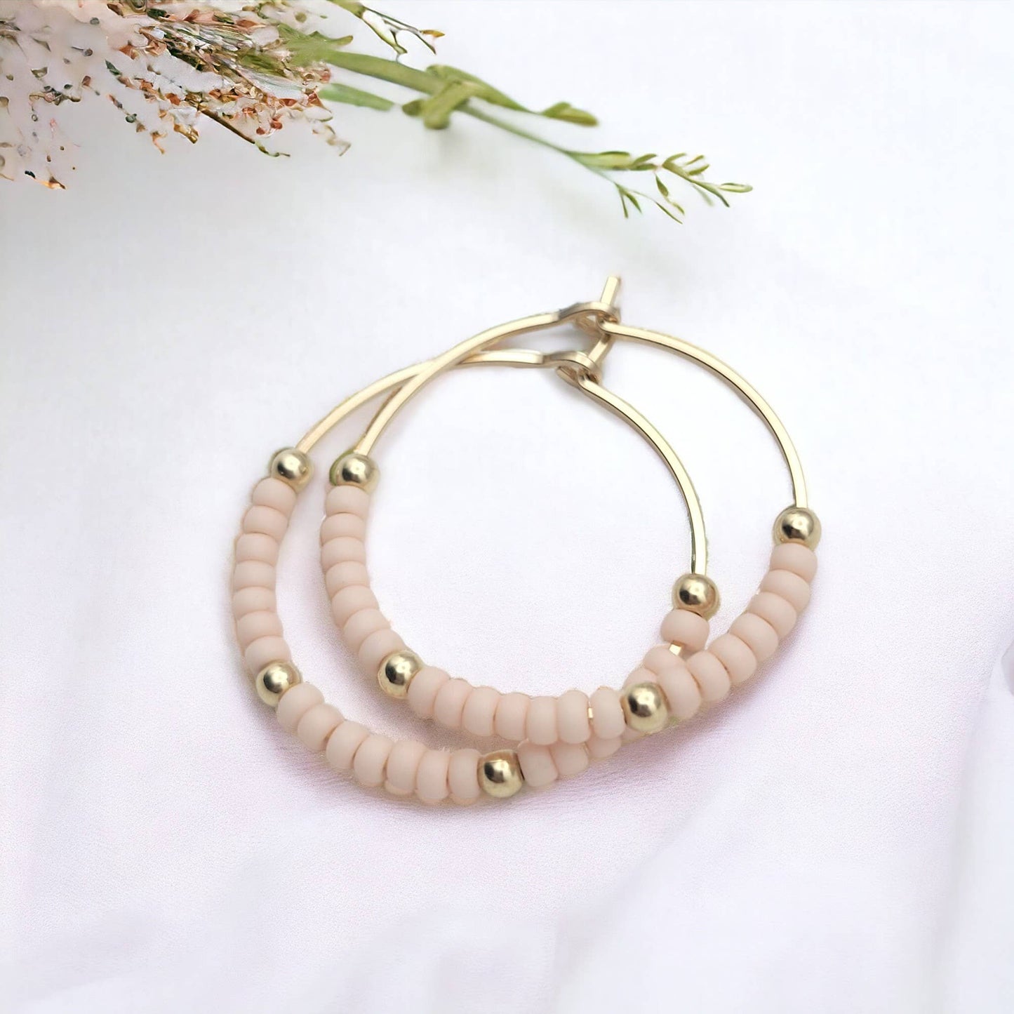 Spring Pink & Gold Hoop Earrings - Great for Easter -
