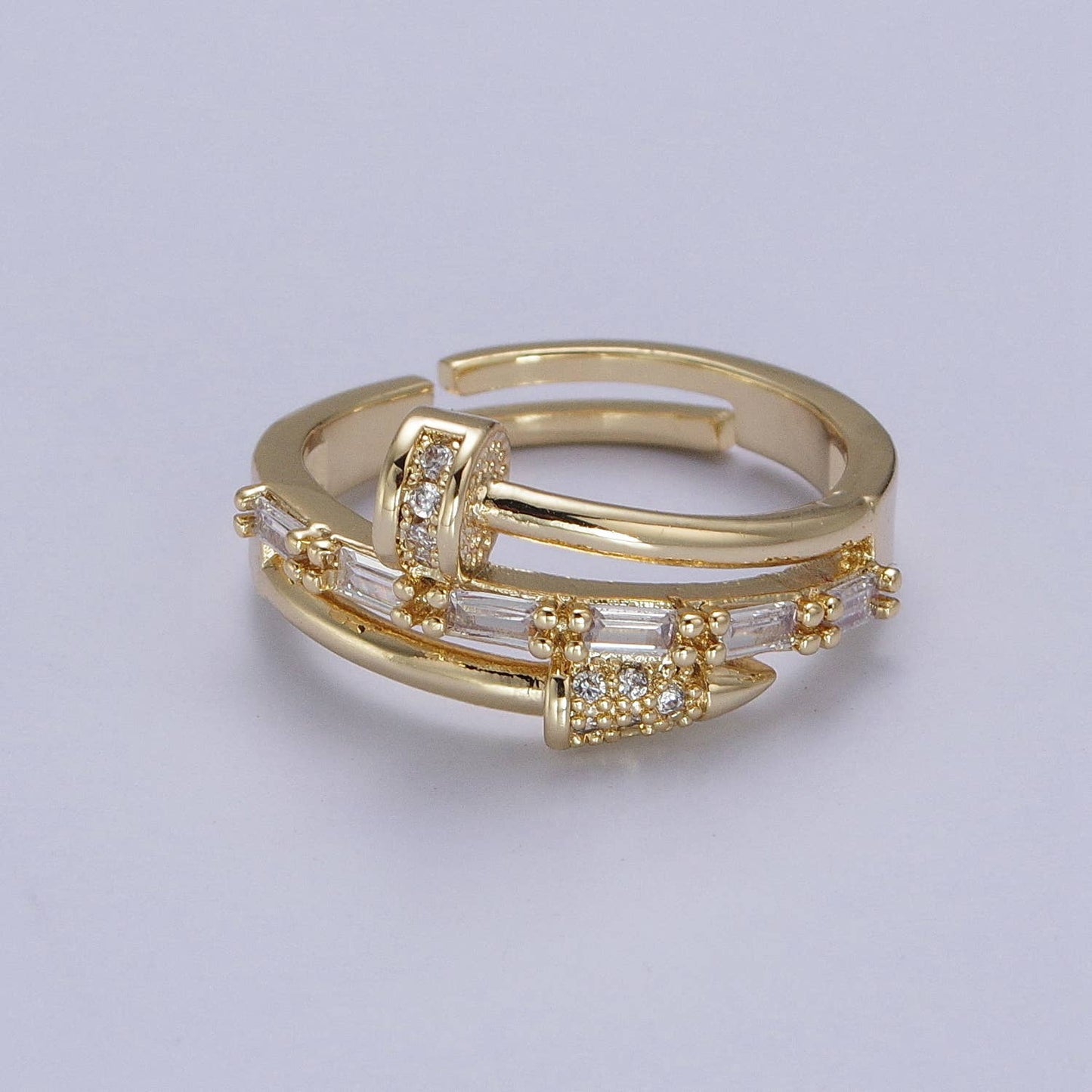 Clear CZ Crystal Unique Bended Nail Shaped Adjustable Ring
