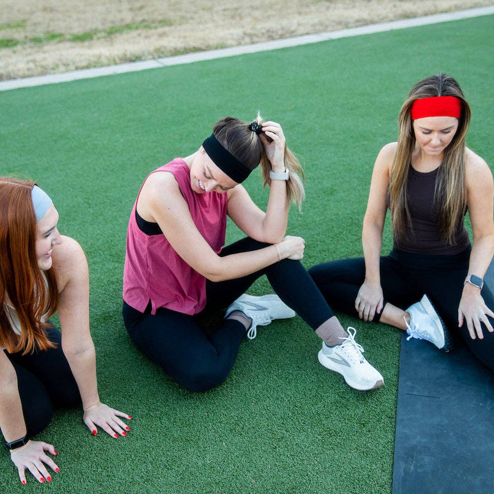 3 Pack of Wide Training Headbands - Red + Grey + Black