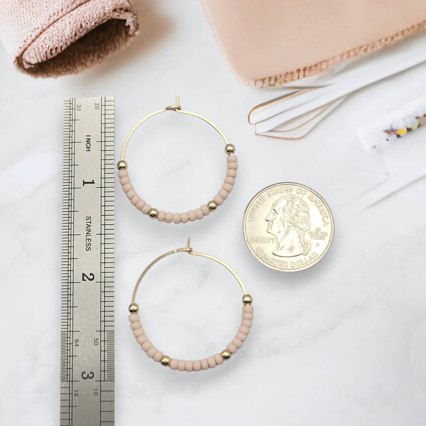 Spring Pink & Gold Hoop Earrings - Great for Easter -