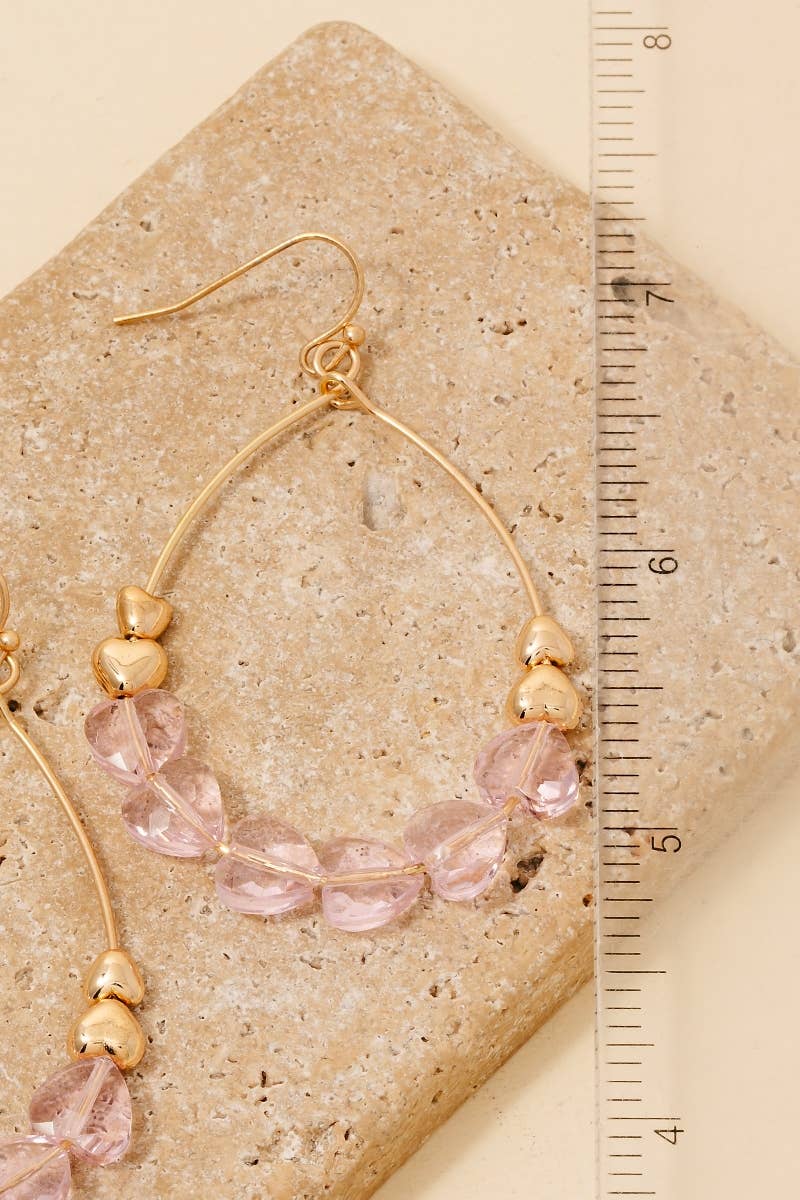 Faceted And Metallic Heart Beads Tear Dangle Earrings