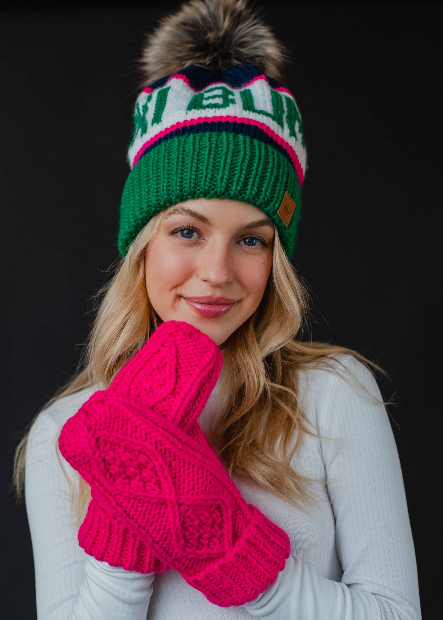 Hot Pink Cable Knit Mittens