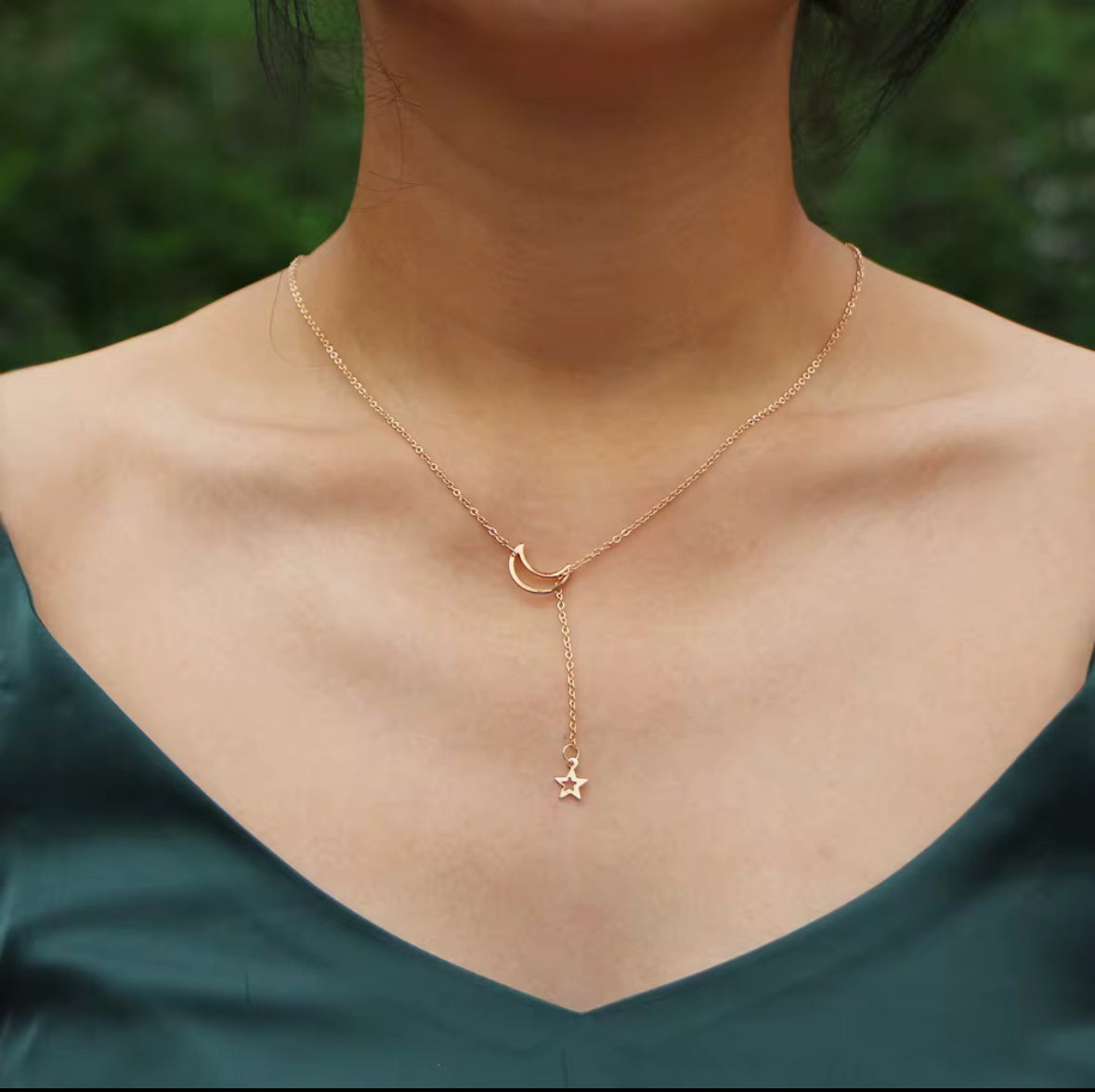 Hollow Moon Tassel Chain Necklace