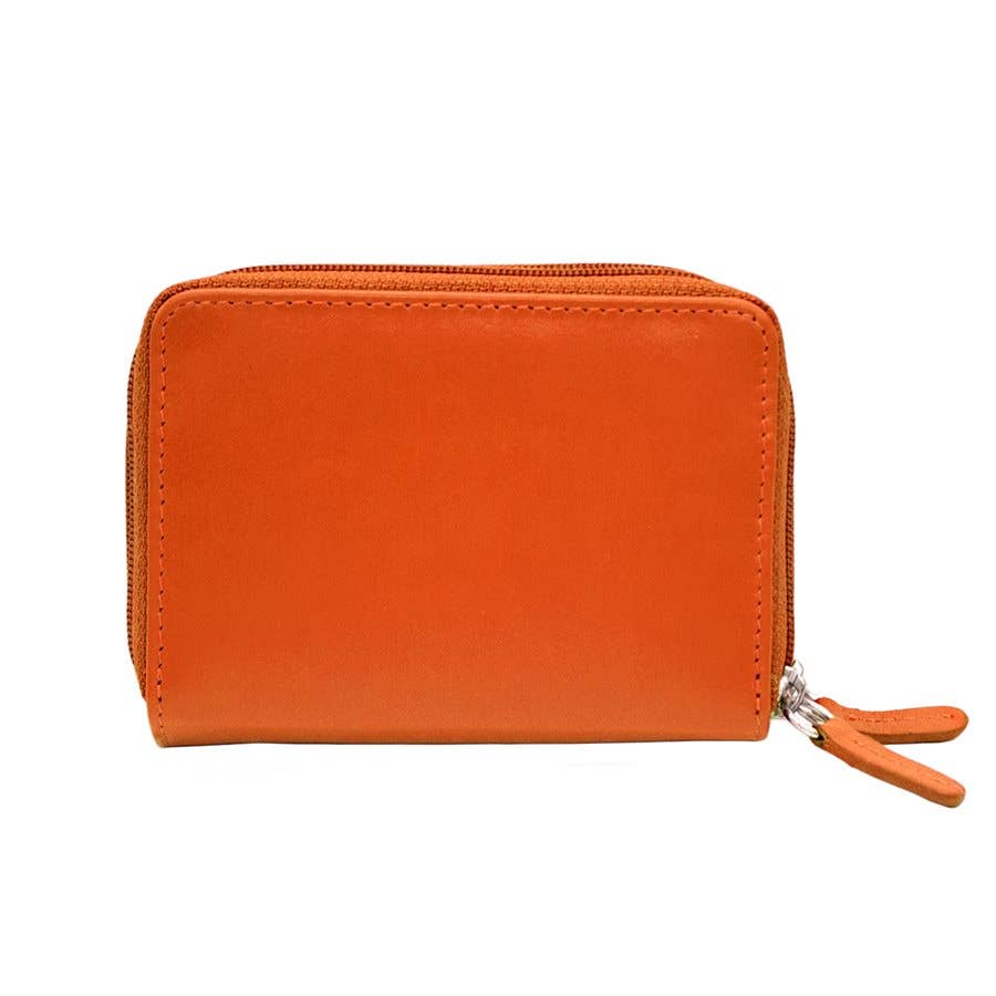 Leather Double Zip Accordion CC Holder W/ ID Window