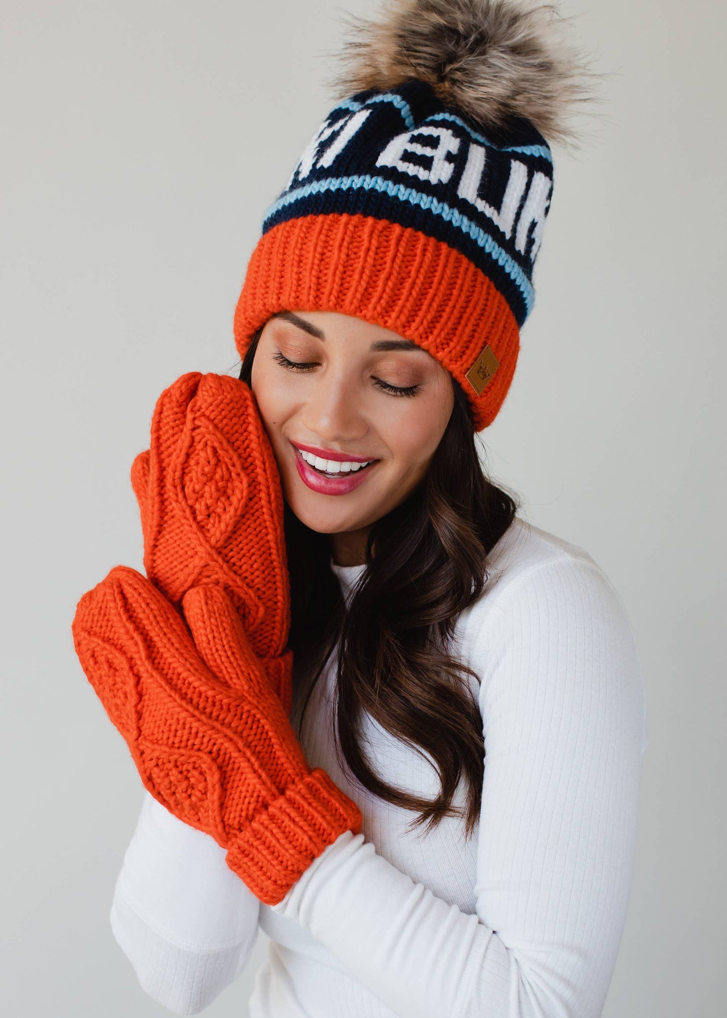 Orange Cable Knit Mittens