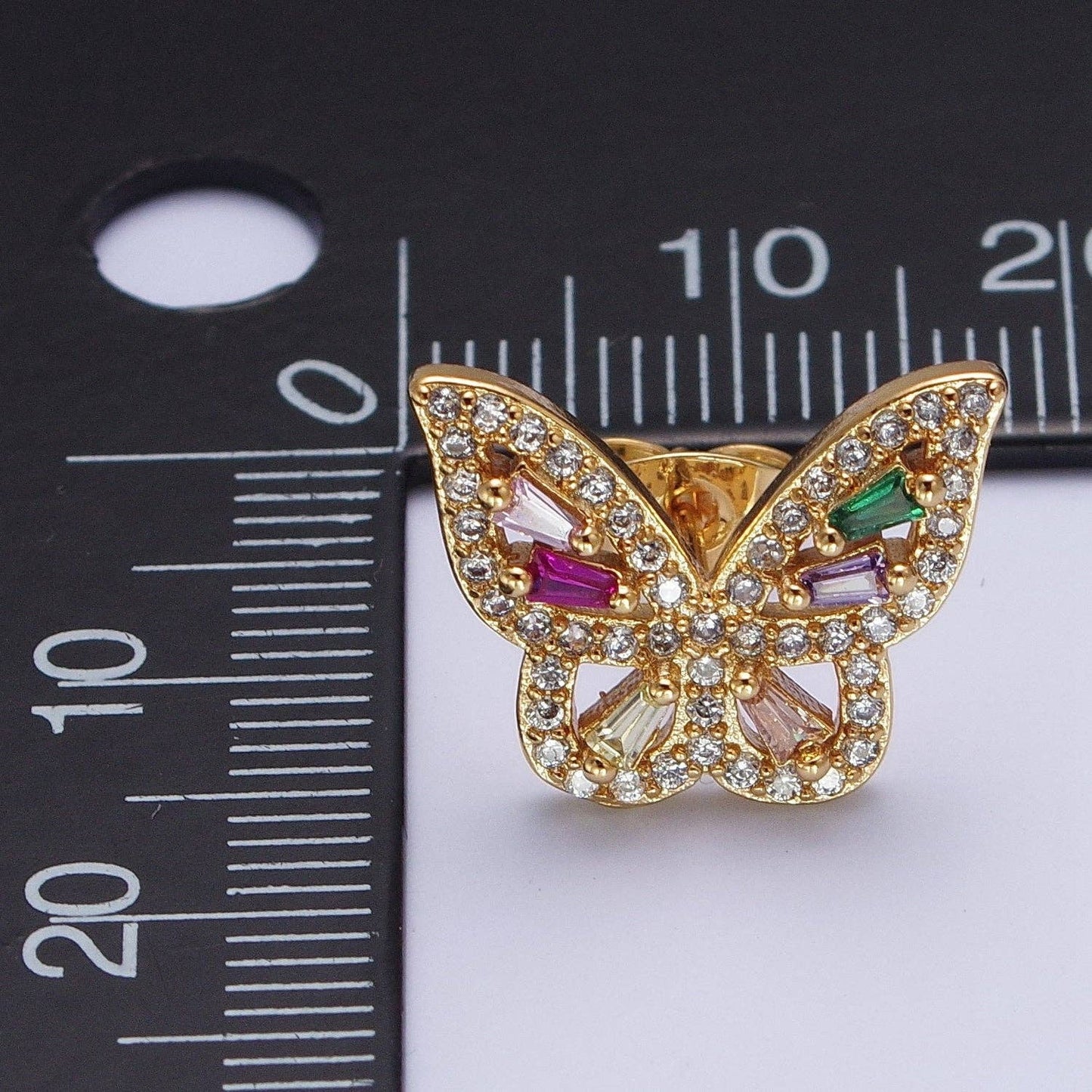 24K Gold Filled Micro Paved Clear Rainbow Butterfly Mariposa
