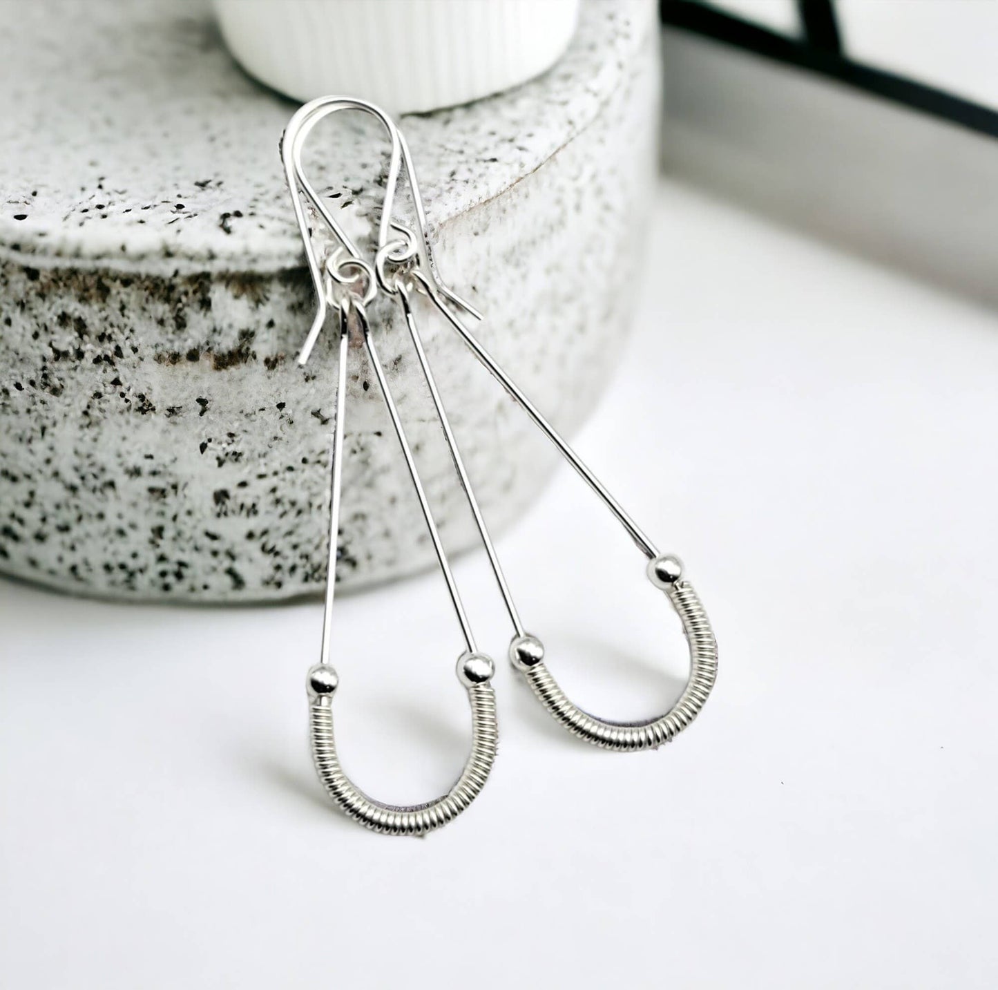 Modern Sterling Silver Coil Hoop Earrings