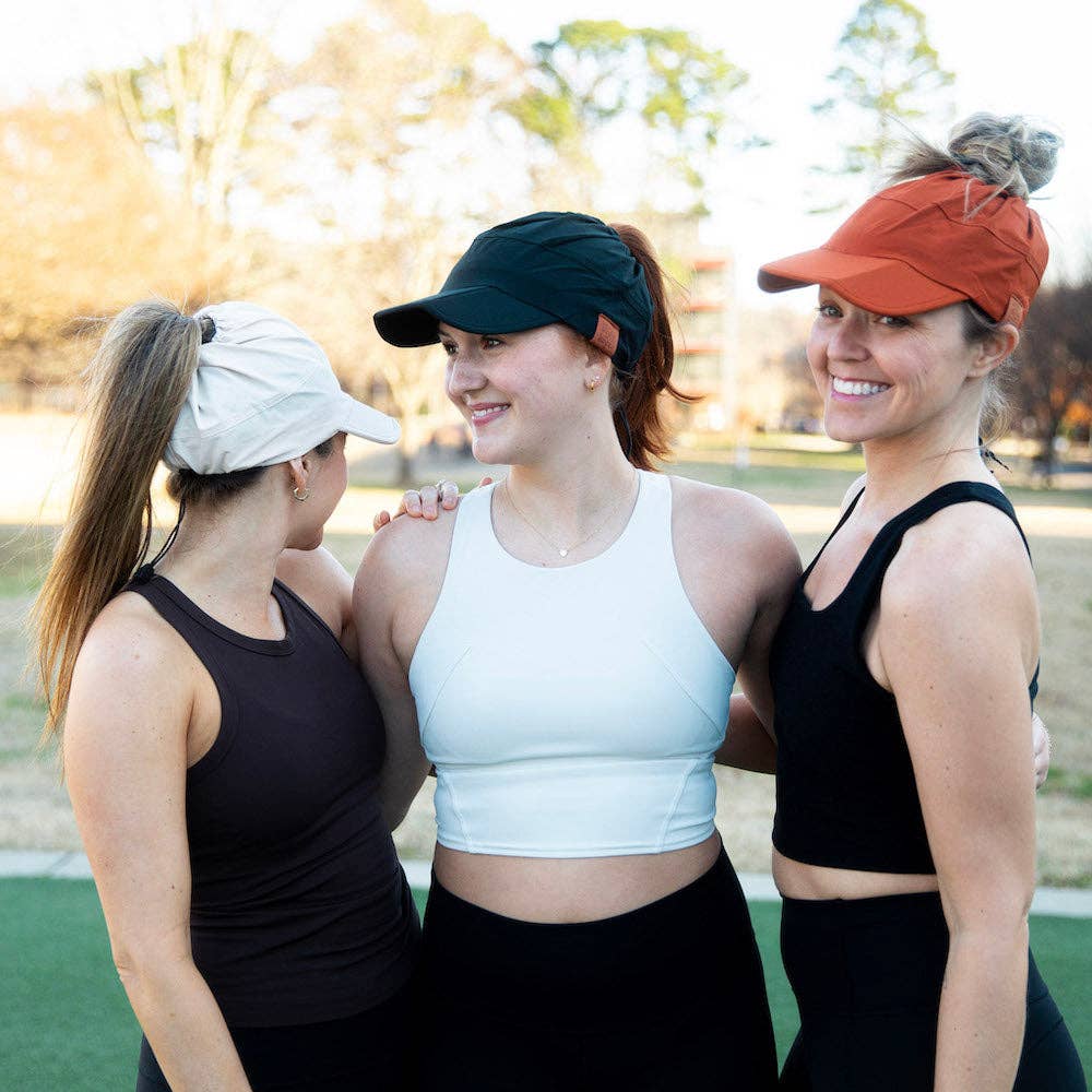 Adjustable High Ponytail Running Hat - Black