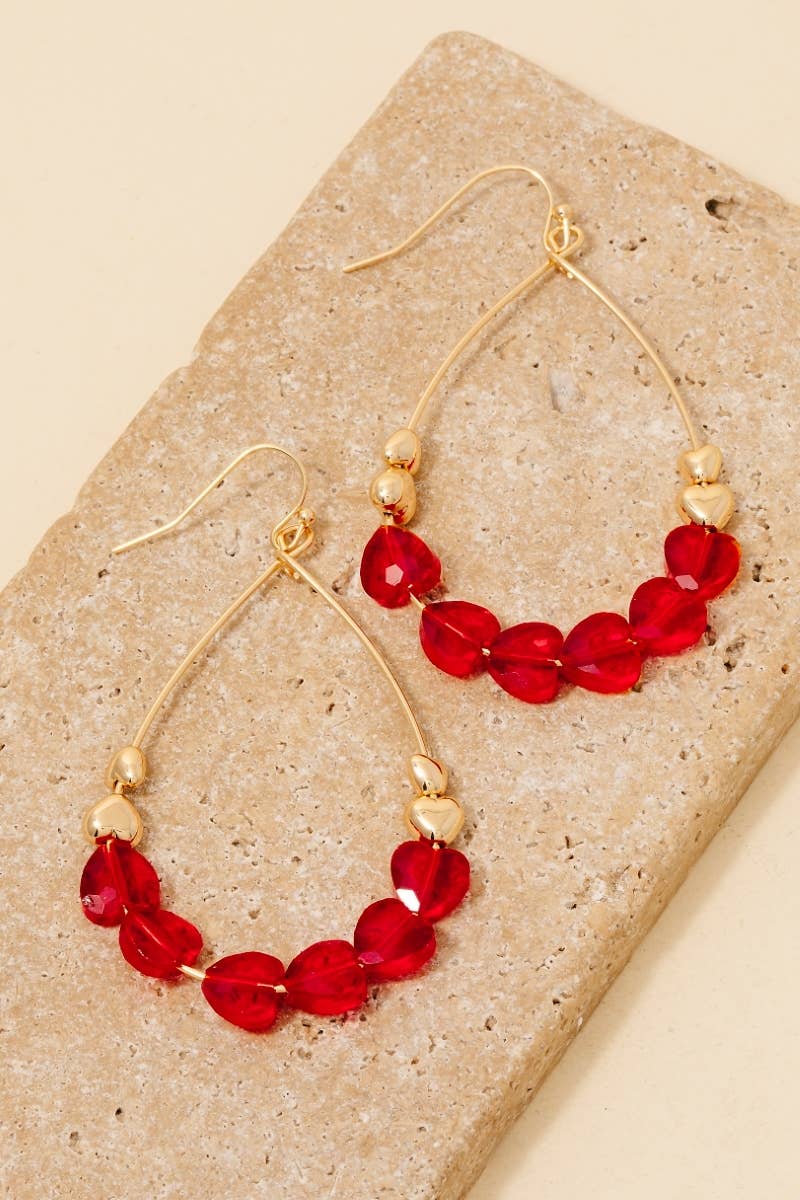 Faceted And Metallic Heart Beads Tear Dangle Earrings