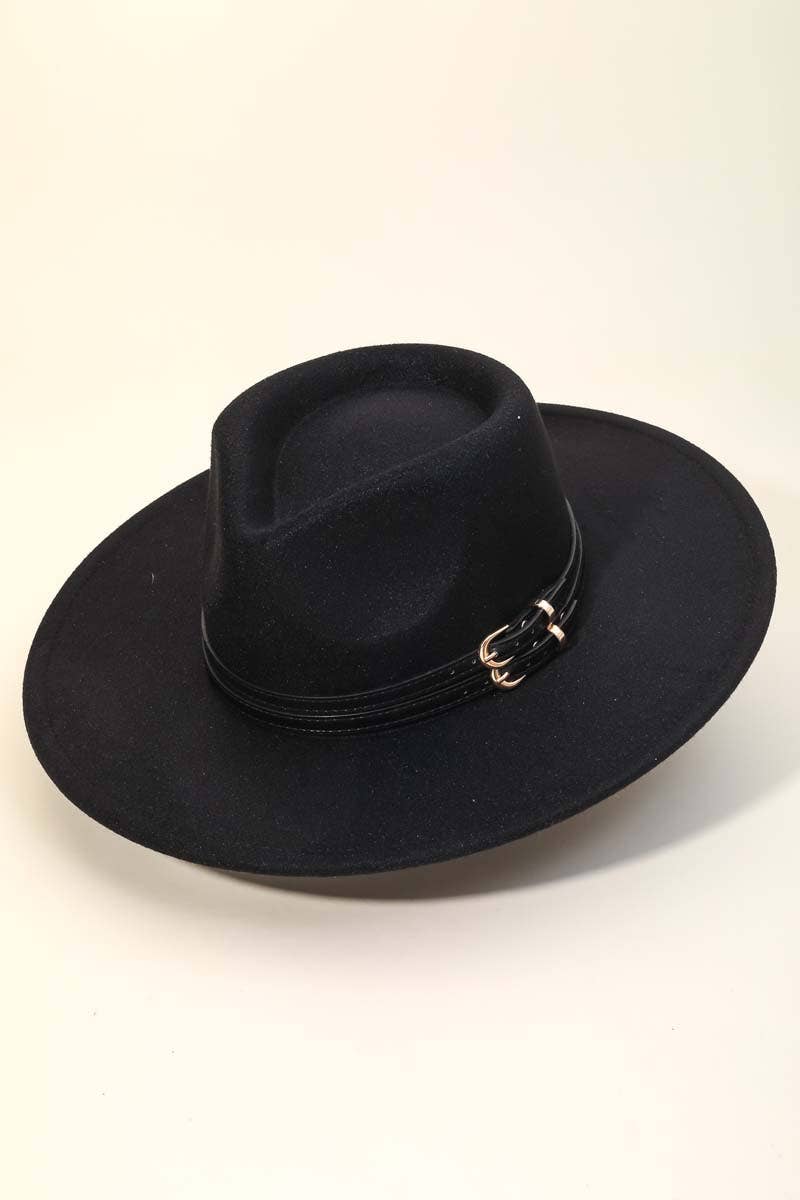 Double Belt Strap Fedora Fashion Hat