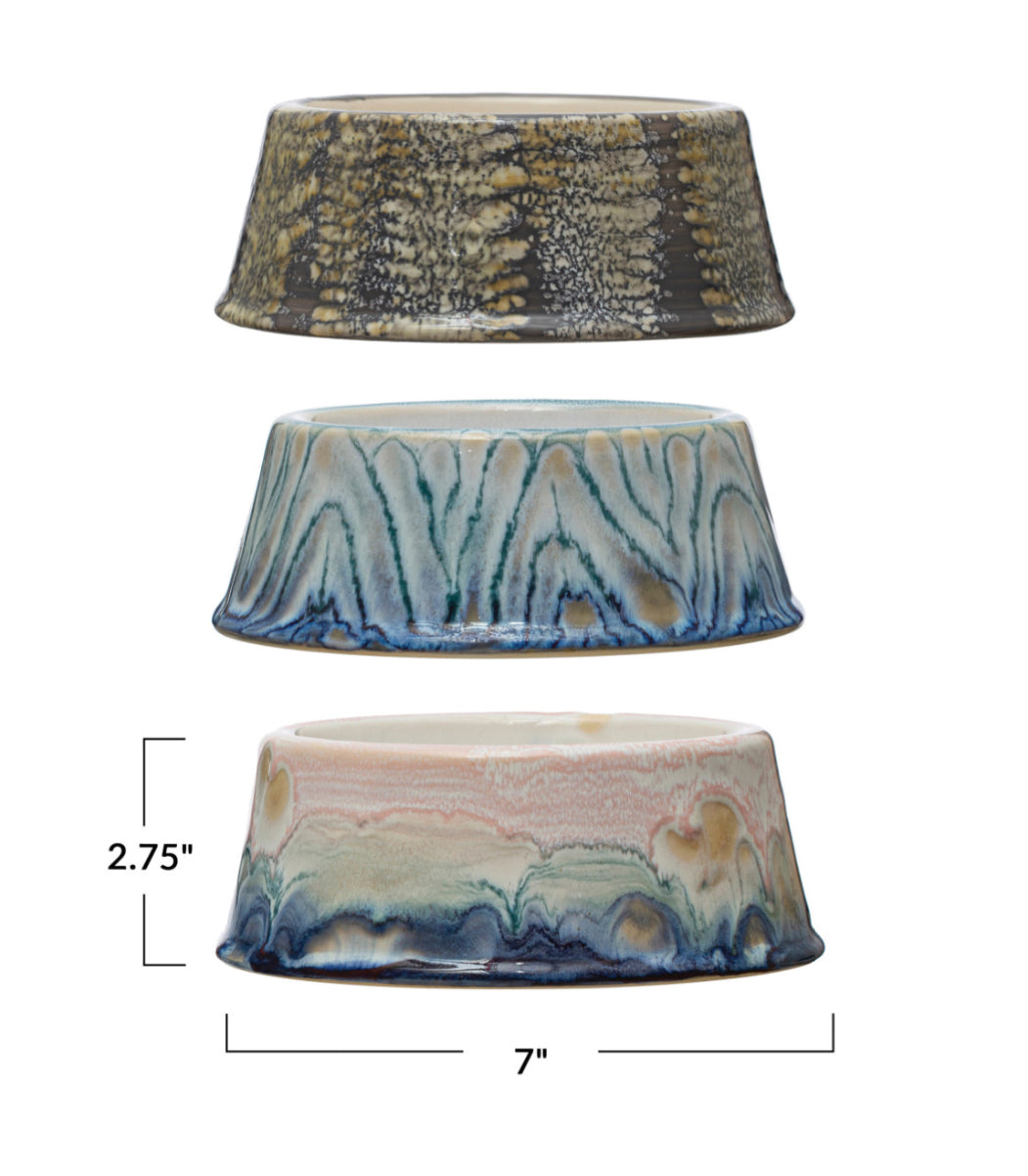 13 oz. Stoneware Pet Bowl, Reactive Glaze, Multi Color, 3 Styles
