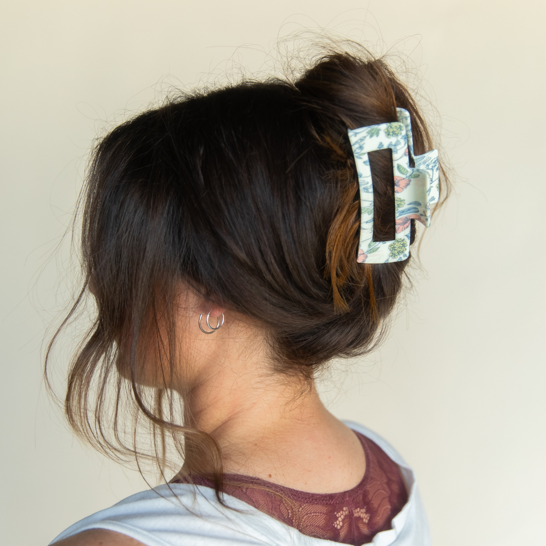 Large Rectangle Clip - Blue Floral