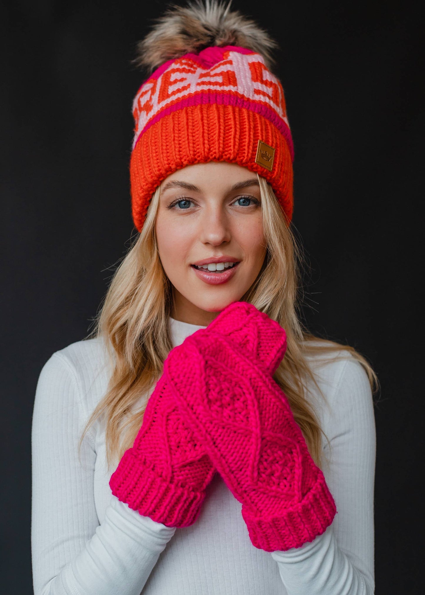 Hot Pink Cable Knit Mittens