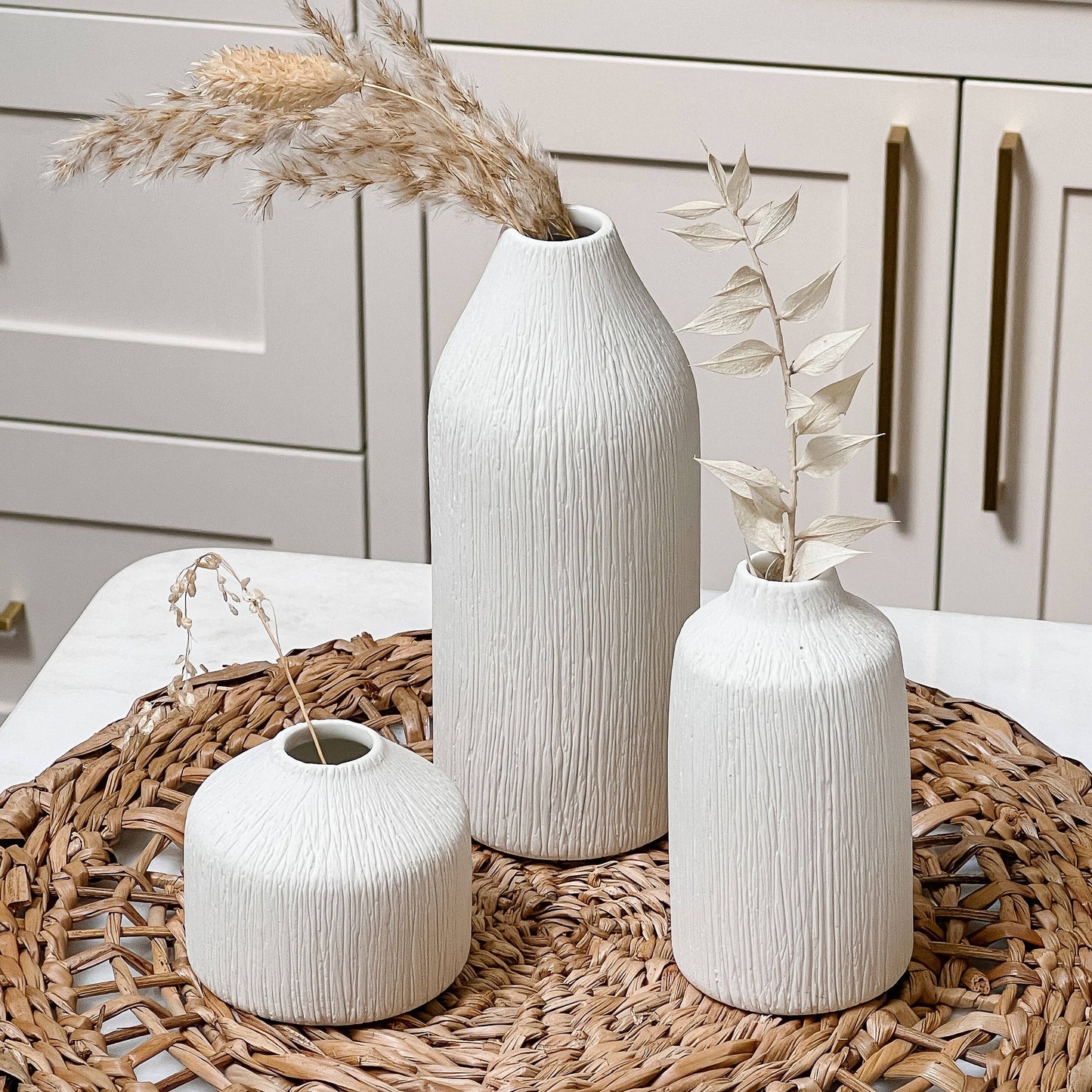Boho Ceramic Bud Vase - White (Set of 3)