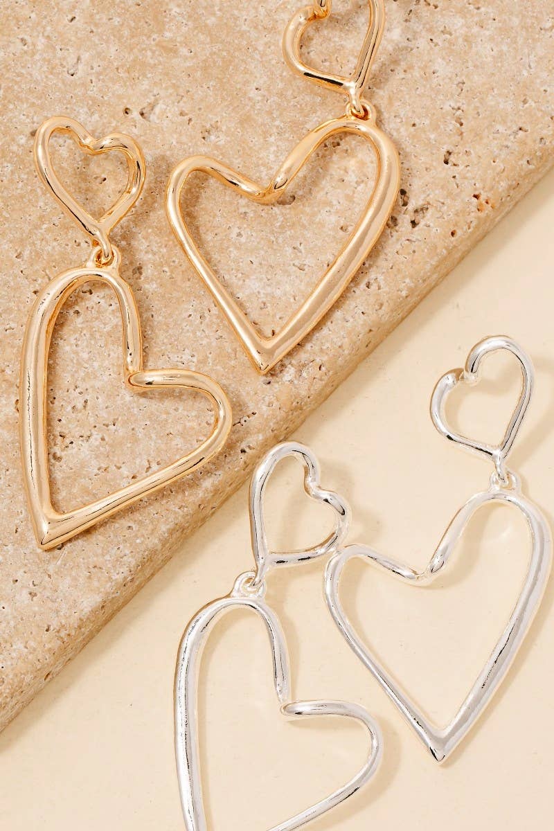 Double Metallic Heart Dangle Earrings