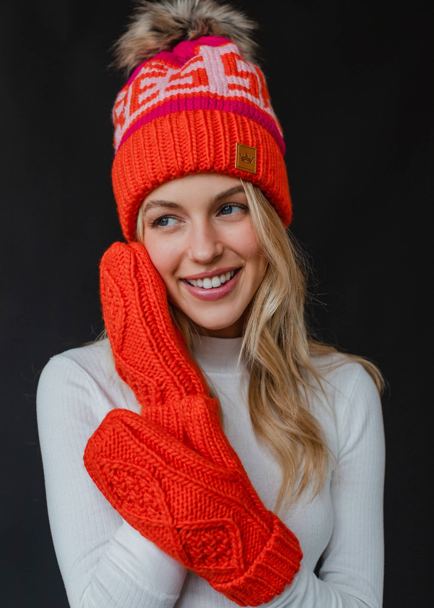 Orange Cable Knit Mittens