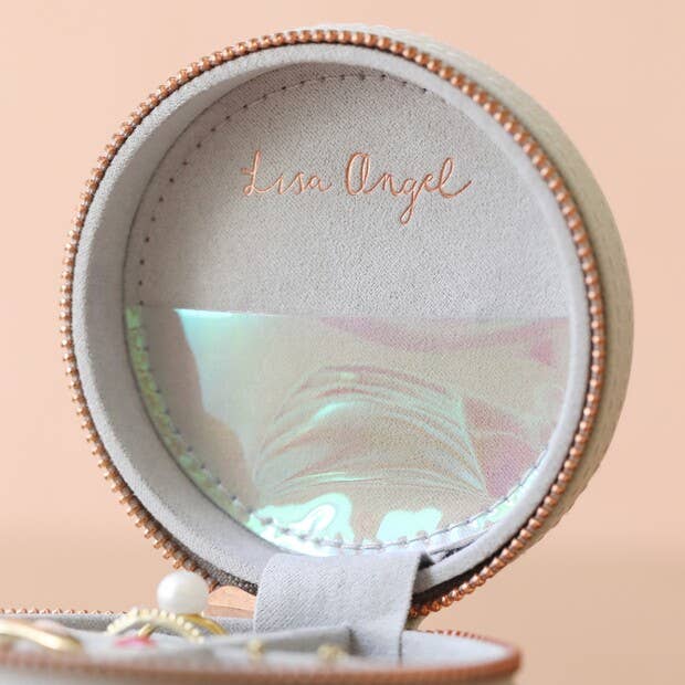 Grey Round Pu Travel Jewellery Case