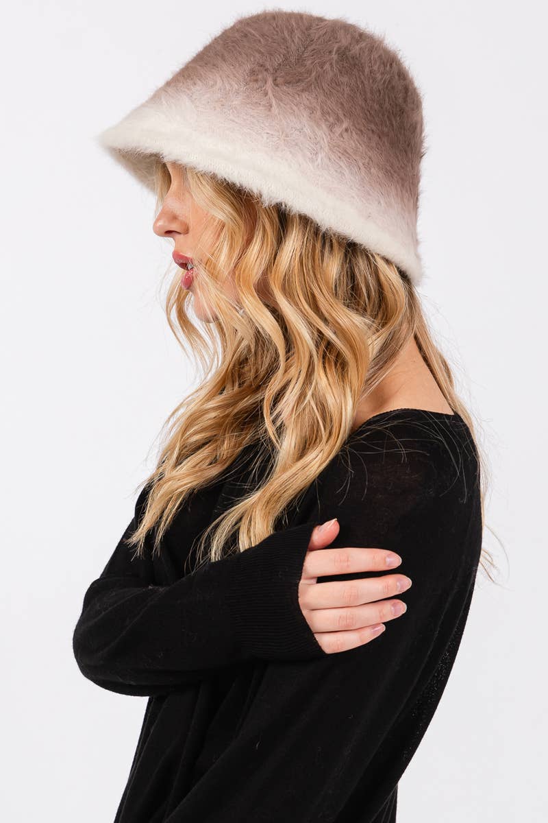 Gradient Color Fuzzy Bucket Hat