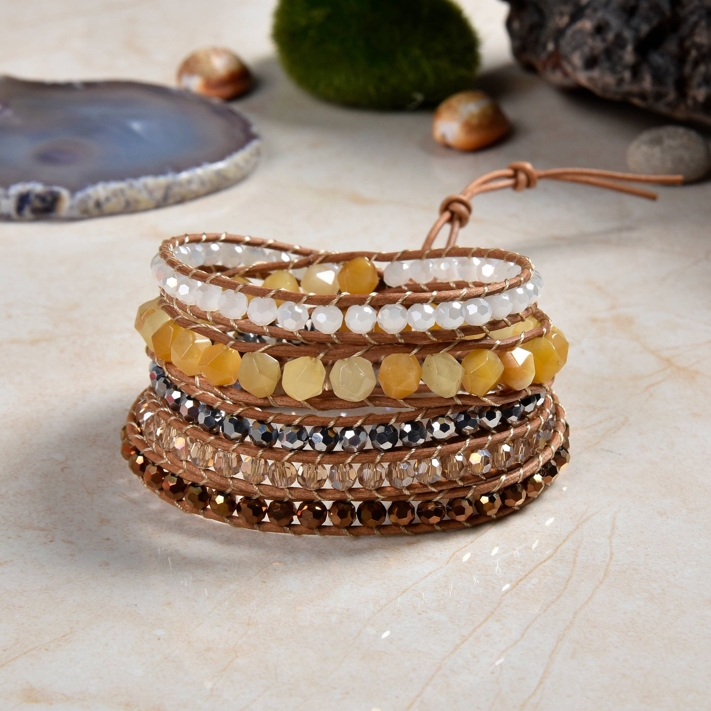 Bicone Multi-Stone Wrap Bracelets