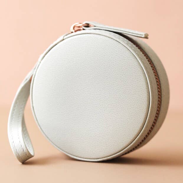 Grey Round Pu Travel Jewellery Case